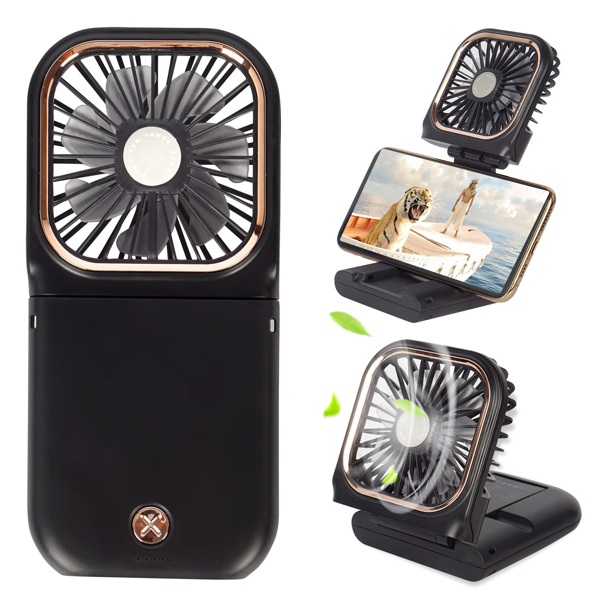 Portable Mini Fan Small Battery Operated Fan 5 In 1 As Power Bank,Phone Holder,Handheld Fan,Desk Fan, Usb Rechargeable Personal