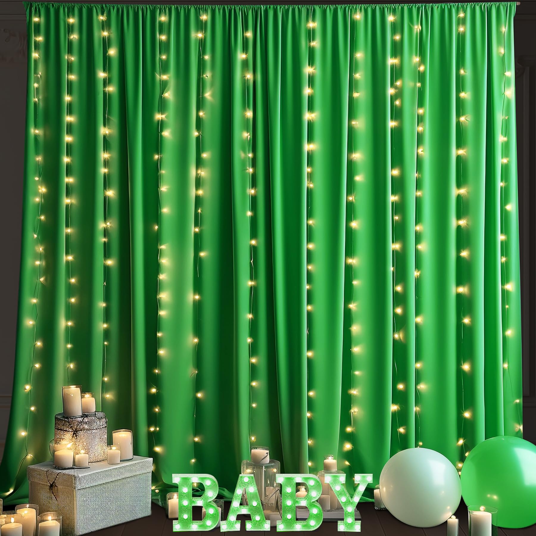 10X10 Green Backdrop Curtain For Parties Baby Shower Wrinkle Free Green Photo Curtains Backdrop Drapes Fabric Decoration For Bir