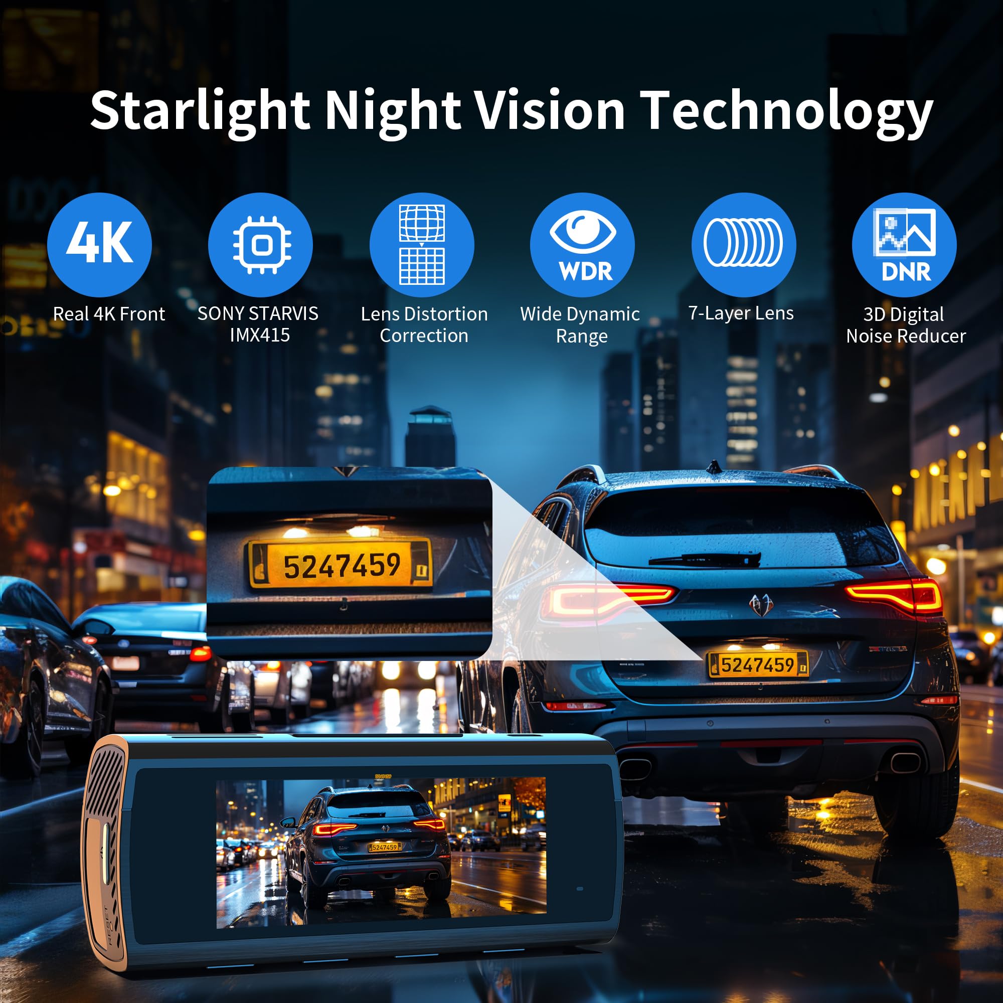 Kawa True 4K Dash Cam Front And Rear, Free 64Gb Card, 2160P Wifi Dash Camera For Cars With Sony Starvis Imx415, Built In Gps Dua