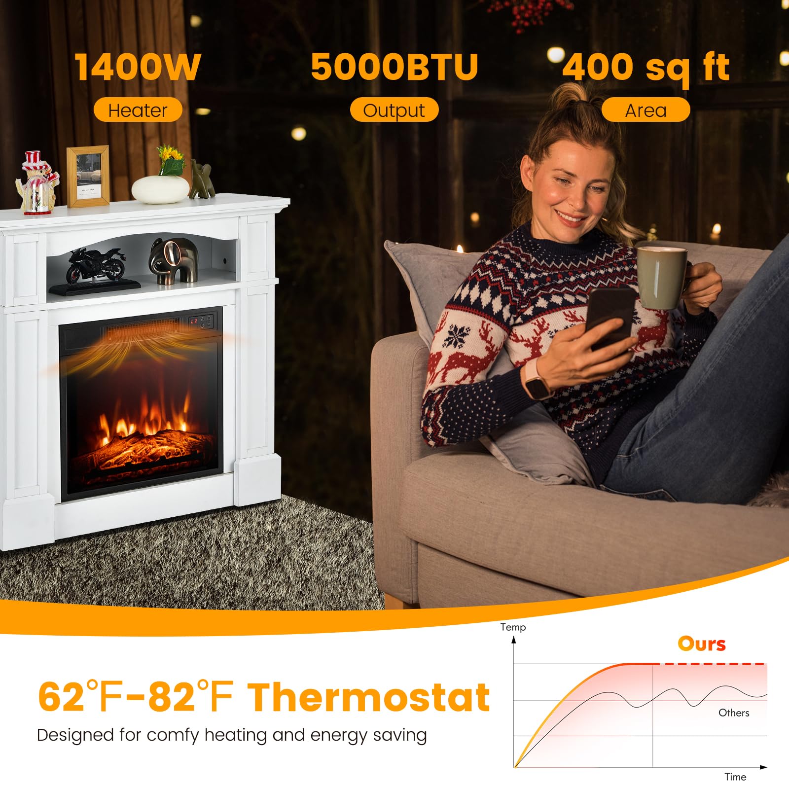 Oralner 32    Electric Fireplace With Mantel, Package Wooden Firebox Surround Freestanding Fireplace Insert Heater W/ 3 Flame Ef