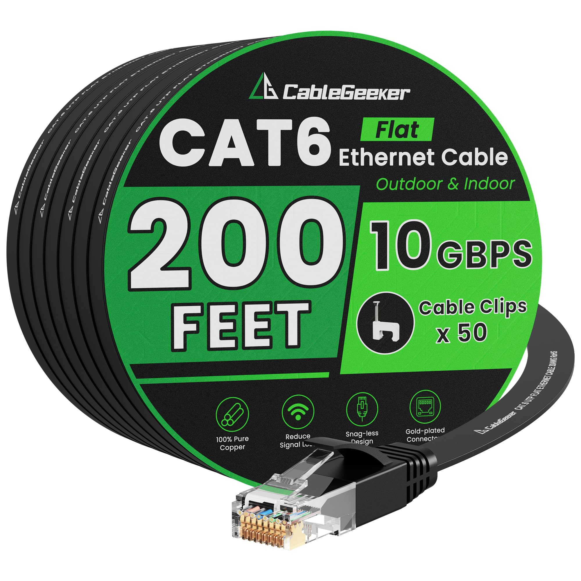 Cat 6 Ethernet Cable 200 ft, High Speed 10Gbps Flat Internet Network Cable, Pure Copper Ethernet Patch Cable Long, Computer LAN