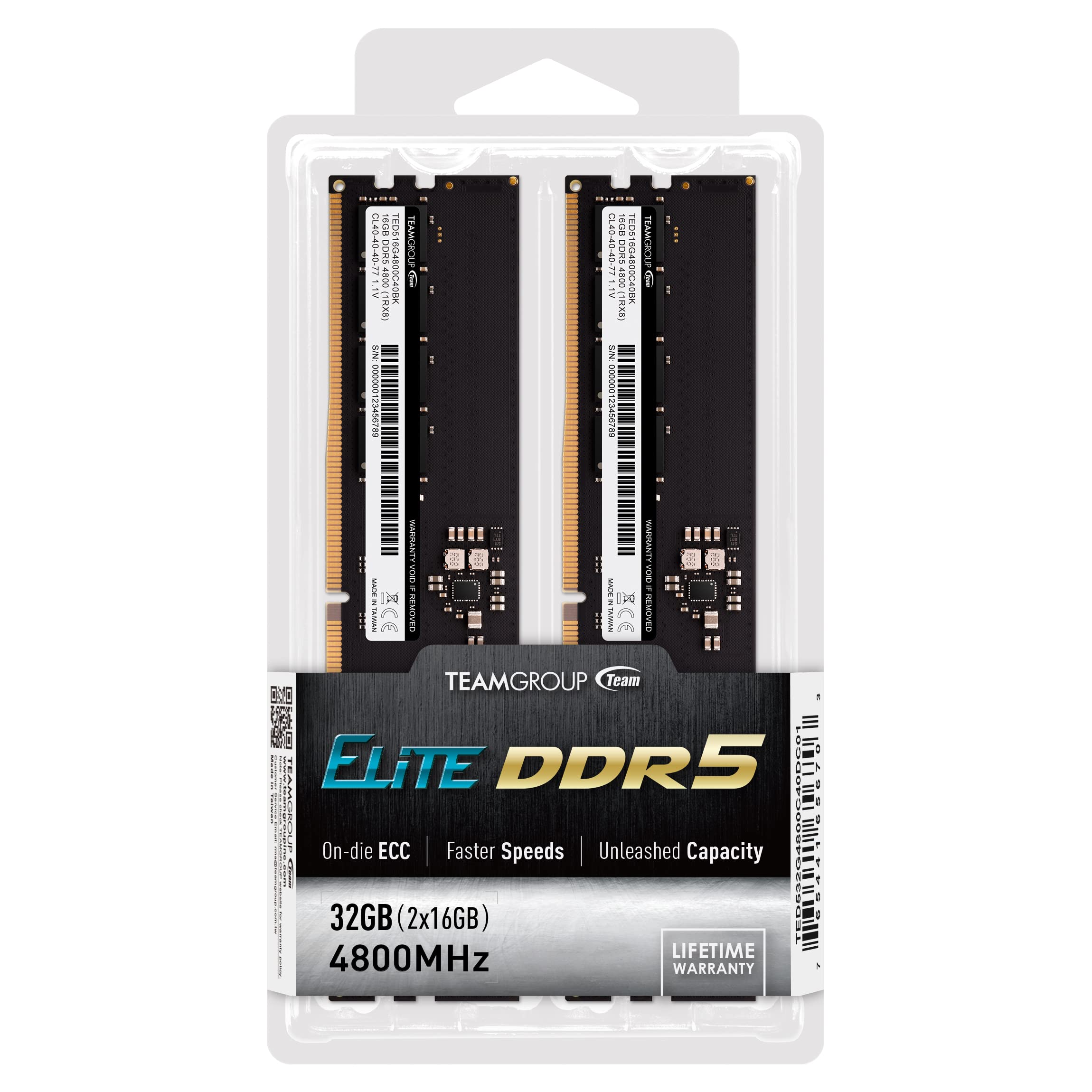 Teamgroup Elite Ddr5 32Gb Kit (2X16Gb) 4800Mhz (Pc5 38400) Cl40 Non Ecc Unbuffered 1.1V Udimm 288 Pin Pc Computer Desktop Memory Module Ram Upgrade   Ted532G4800C40Dc01