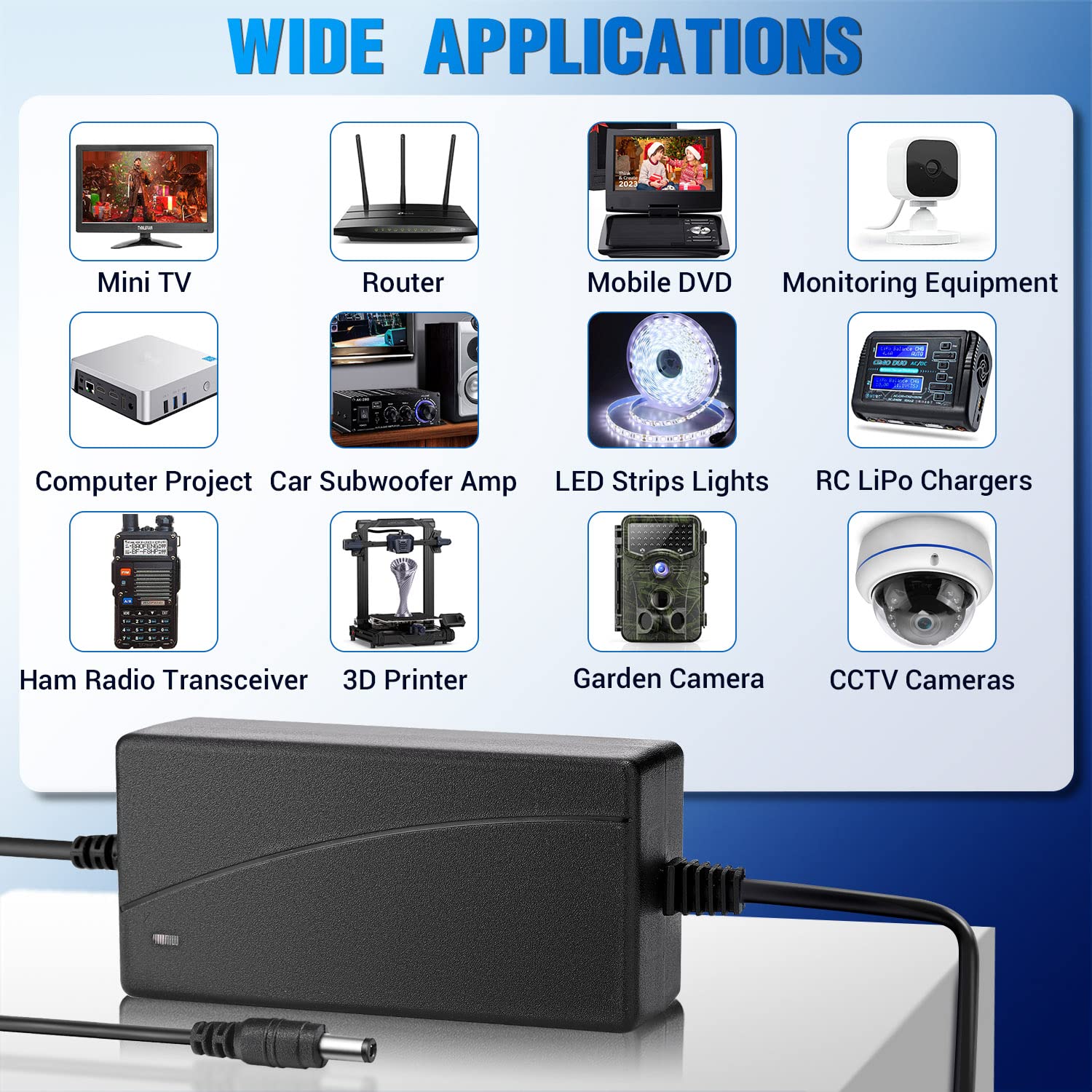 Dc 24V 3A Power Adapter, 72 Watt Ac 100 240V To Dc 24Volt Transformers, Switching Power Supply For Led Strip Light, Camera, Wire