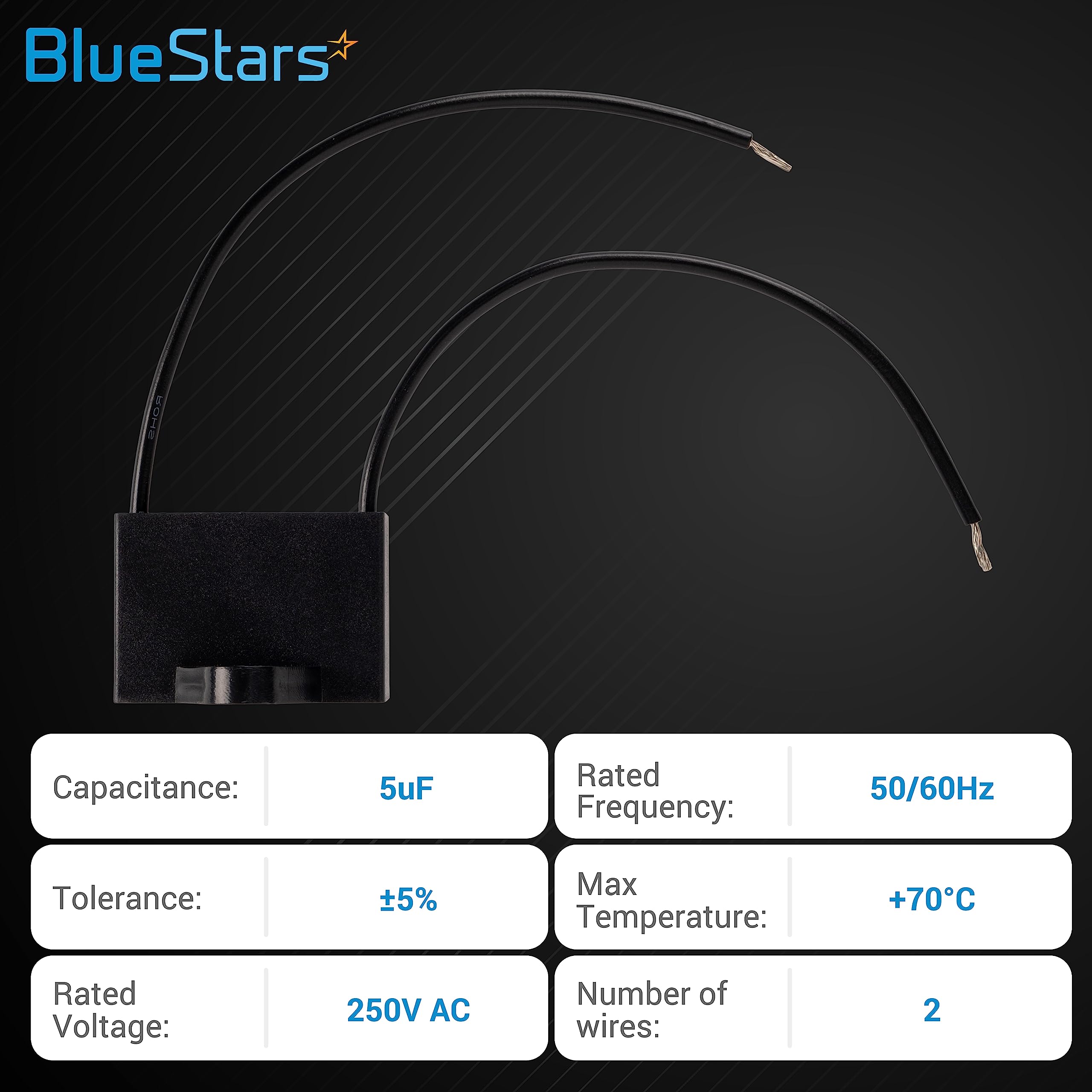 [2 Wires] Cbb61 5Uf 2 Wire 250V Ac Ceiling Fan Capacitor By Bluestars   Pack Of 1   Electric Fan Pump Motor Generator   50/60 Hz
