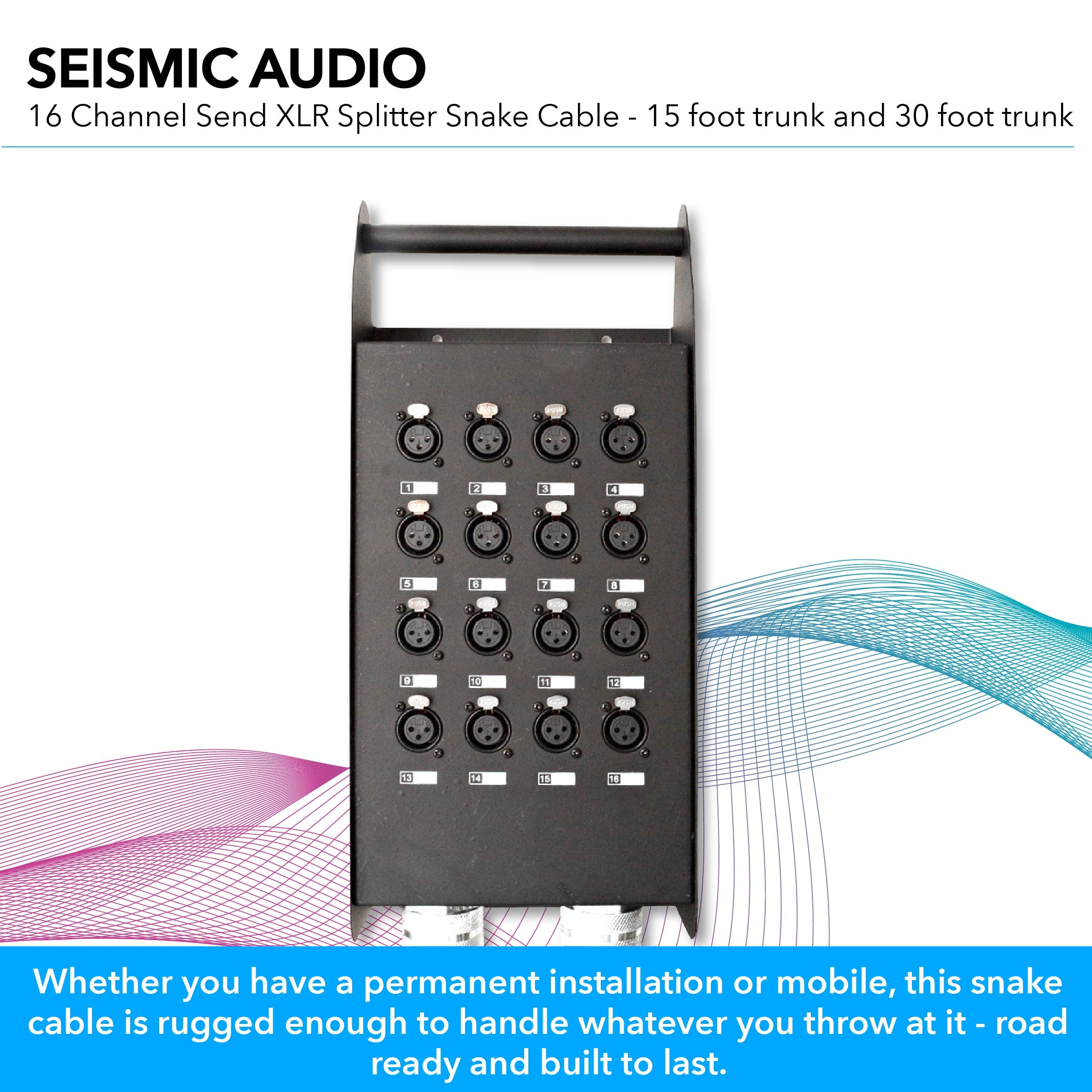 Seismic Audio - New 16 Channel Xlr Send Splitter Snake Cable With Box - Two Trunks 15' And 30' Fantails - Pro Audio Stage, Studi