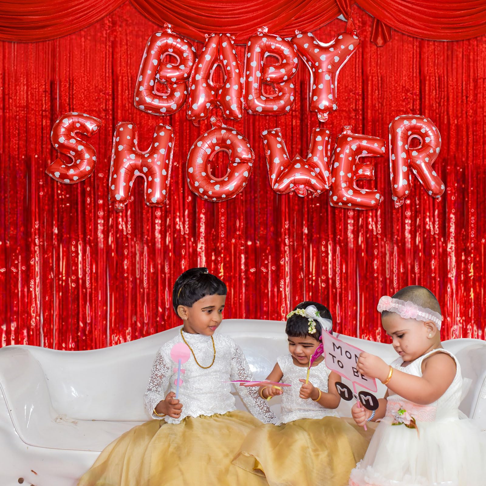 5 Pack Foil Curtain Backdrop Red Metallic Tinsel Foil Fringe Curtains Photo Booth Props For Birthday Wedding Engagement Baby Sho