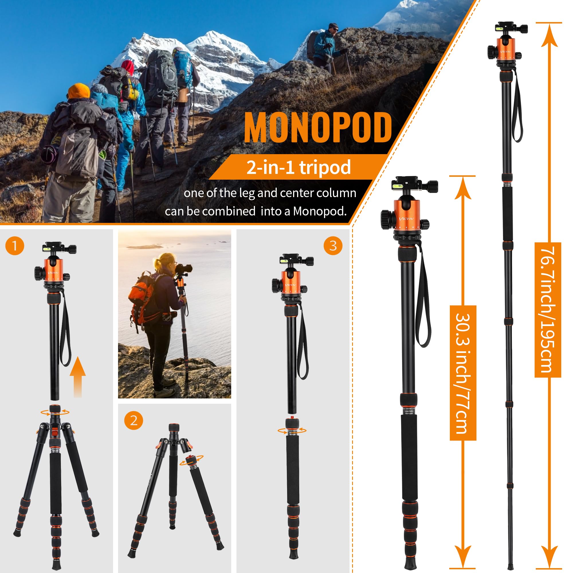 Victiv 80' Camera Tripod, Aluminum Heavy Duty Tripod Stand With 360� Ball Head, Camera Tripods & Monopods With Carry Bag, Professional Dslr Tripod For Canon Nikon Binoculars Spotting Scope Telescope