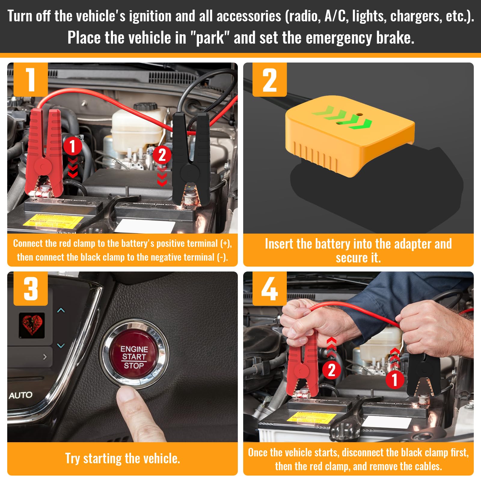 Kzreect Jumper Cables Adapter Compatible With Dewalt 18V/20V Battery, 8Awg 5.9Ft Portable Auto Jump Starter For Starting Car Lig