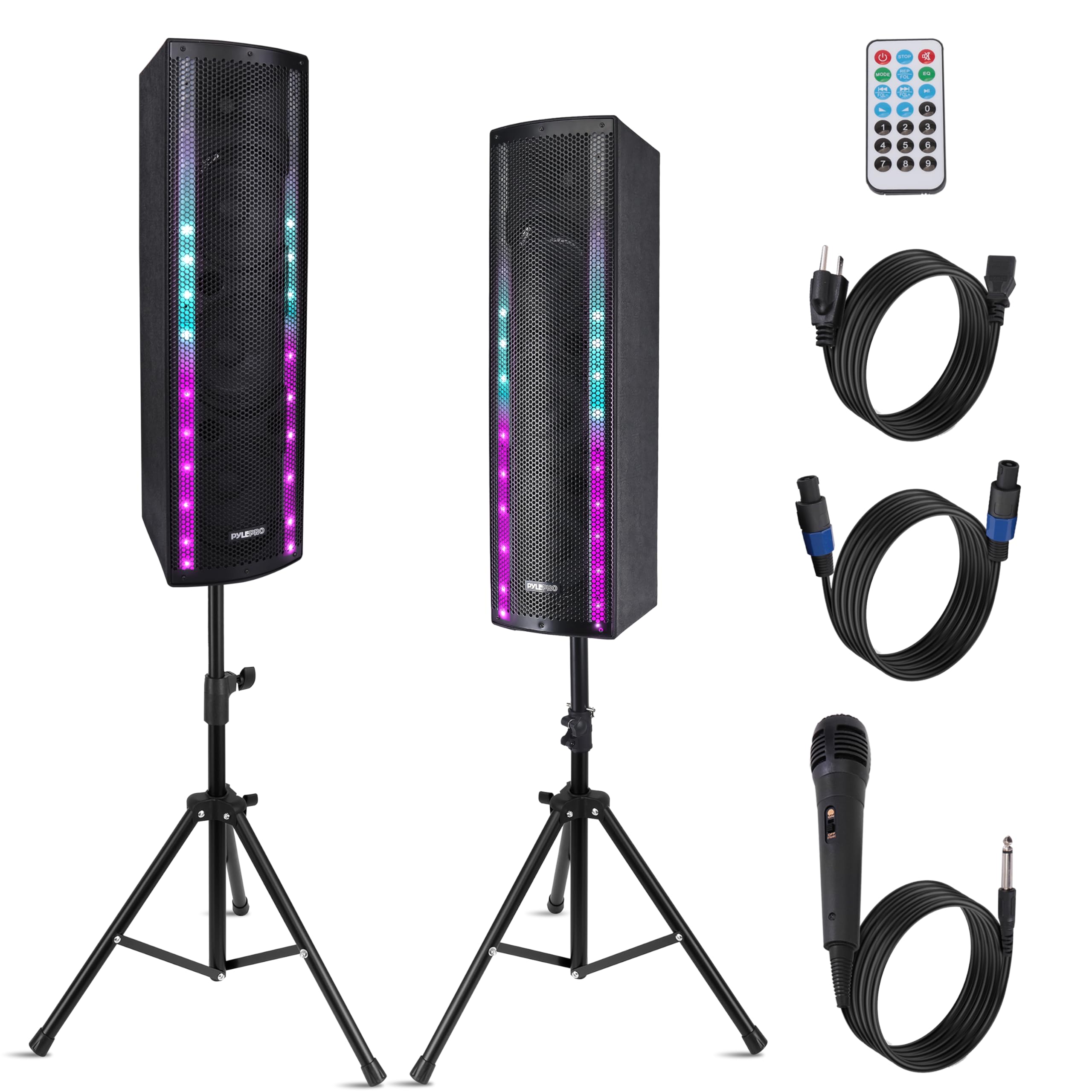 Pyle Portable Bluetooth PA Speaker System - 3-Way Active & Passive Outdoor Bluetooth Speaker Portable PA System w/ Microphone In