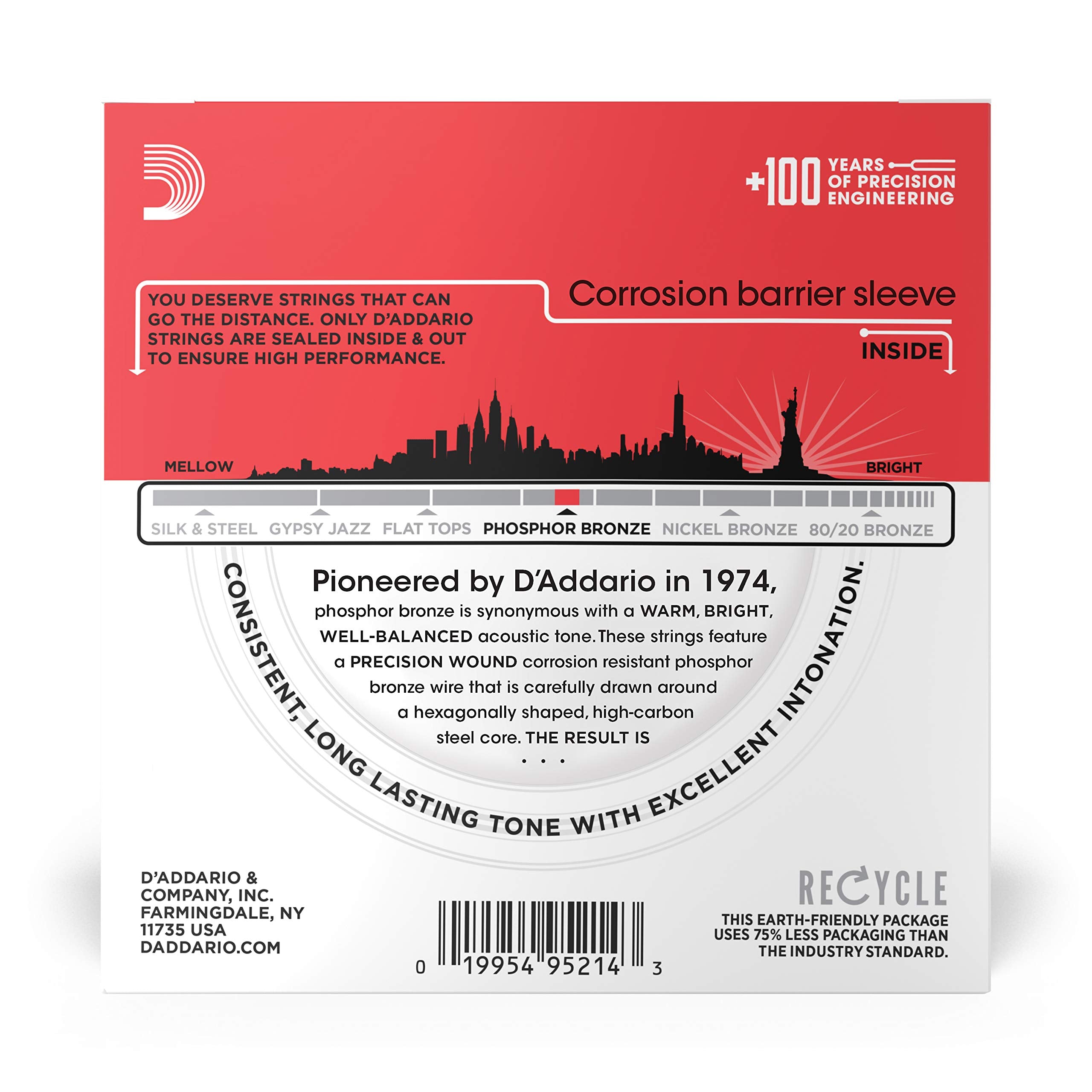 Daddario Guitar Strings   Phosphor Bronze Acoustic Guitar Strings   Ej17 10P   Rich, Full Tonal Spectrum   For 6 String Guitars