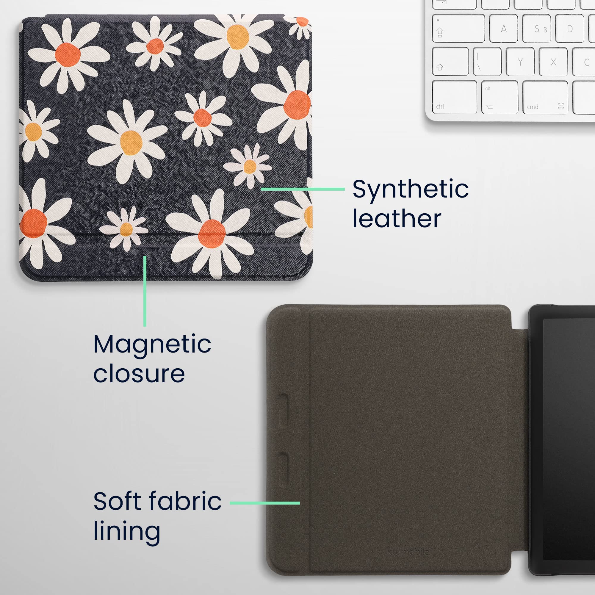 Kwmobile Case Compatible With Kobo Libra 2 Case   Ereader Cover   Summer Daisy Blue/White/Yellow