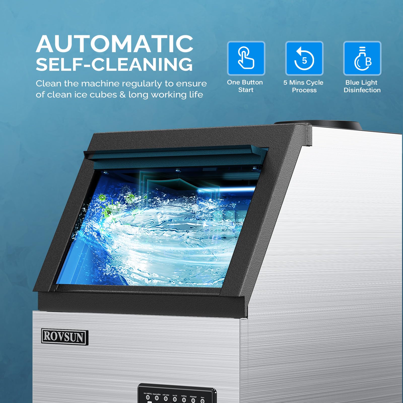 Rovsun 150Lbs/24H Commercial Ice Maker Machine With 2 Water Inlets, Undetcounter Ice Machine With 24Lbs Storage Bin, Ice Scoop &