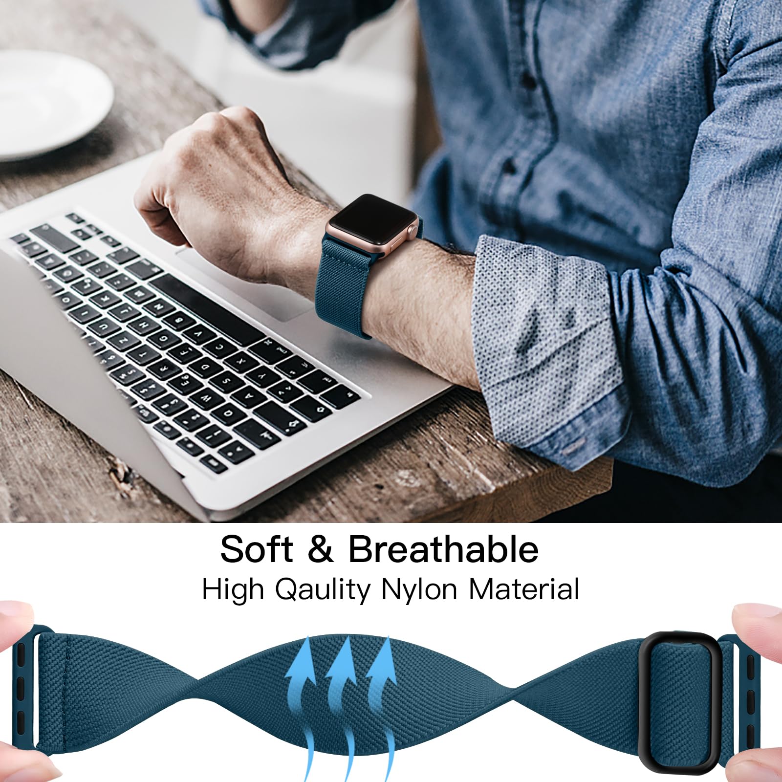 Lerobo Compatible With Apple Watch Ultra Band 44Mm 45Mm Series 10 9 8 Ultra 2 49Mm 46Mm 42Mm Men Women Stretchy Nylon Solo Loop