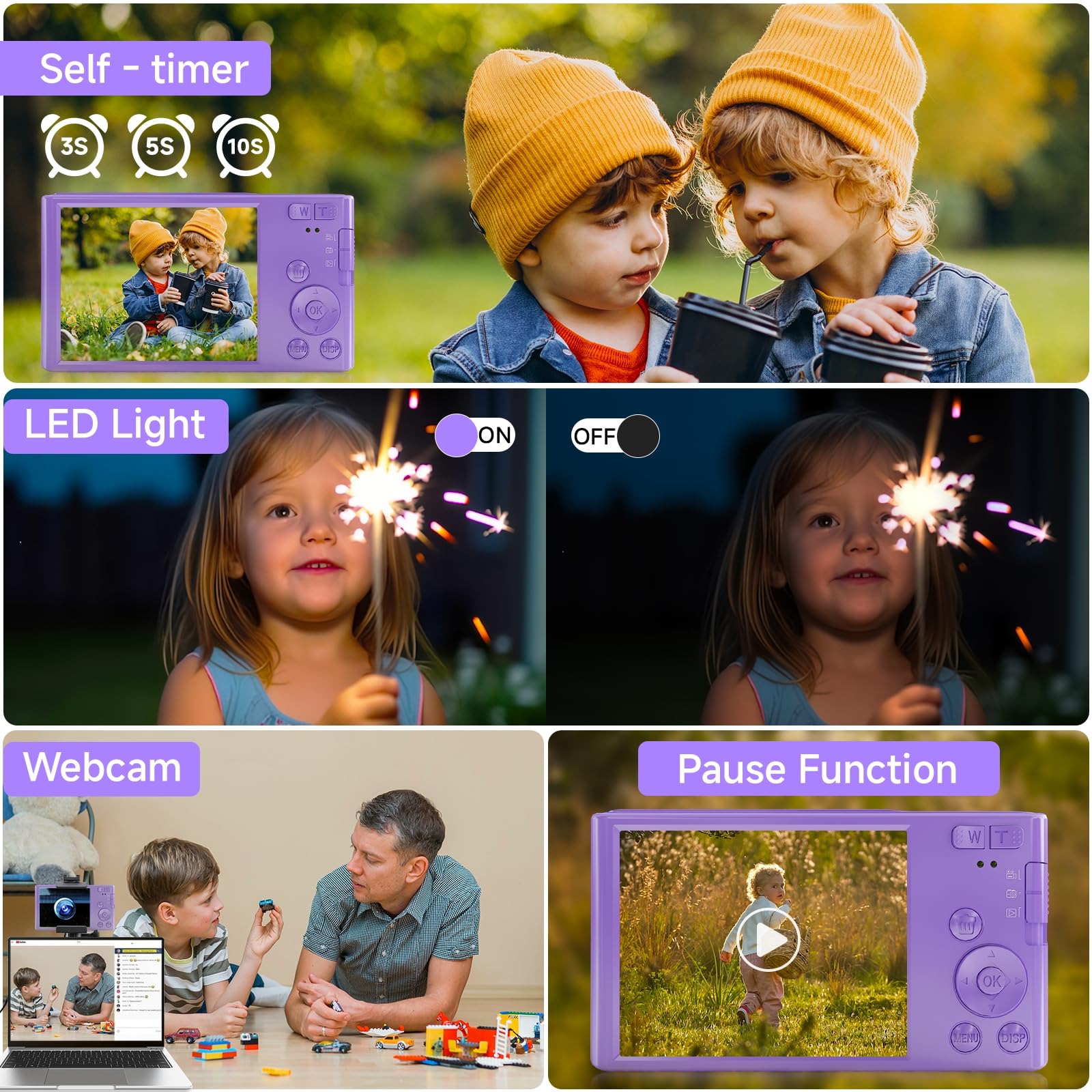 Fhd 4K 44Mp Digital Camera For Kids Video Camera With 64Gb Sd Card 16X Digital Zoom, Compact Point And Shoot Camera Portable For