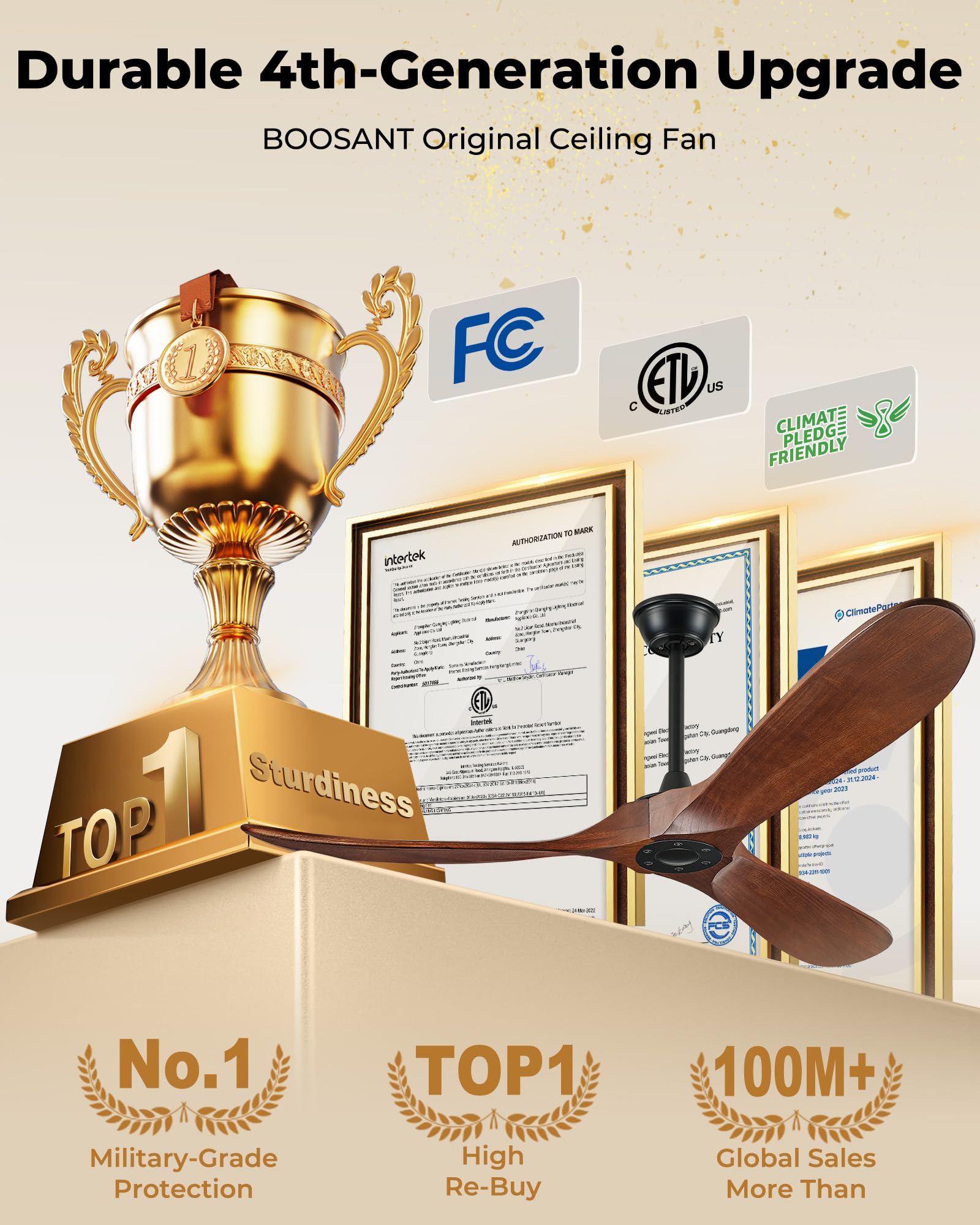 Boosant 60 Inch Ceiling Fan Without Light, Ceiling Fan No Light With Remote Control And Quiet Dc Motor, Outdoor Fans For Patios