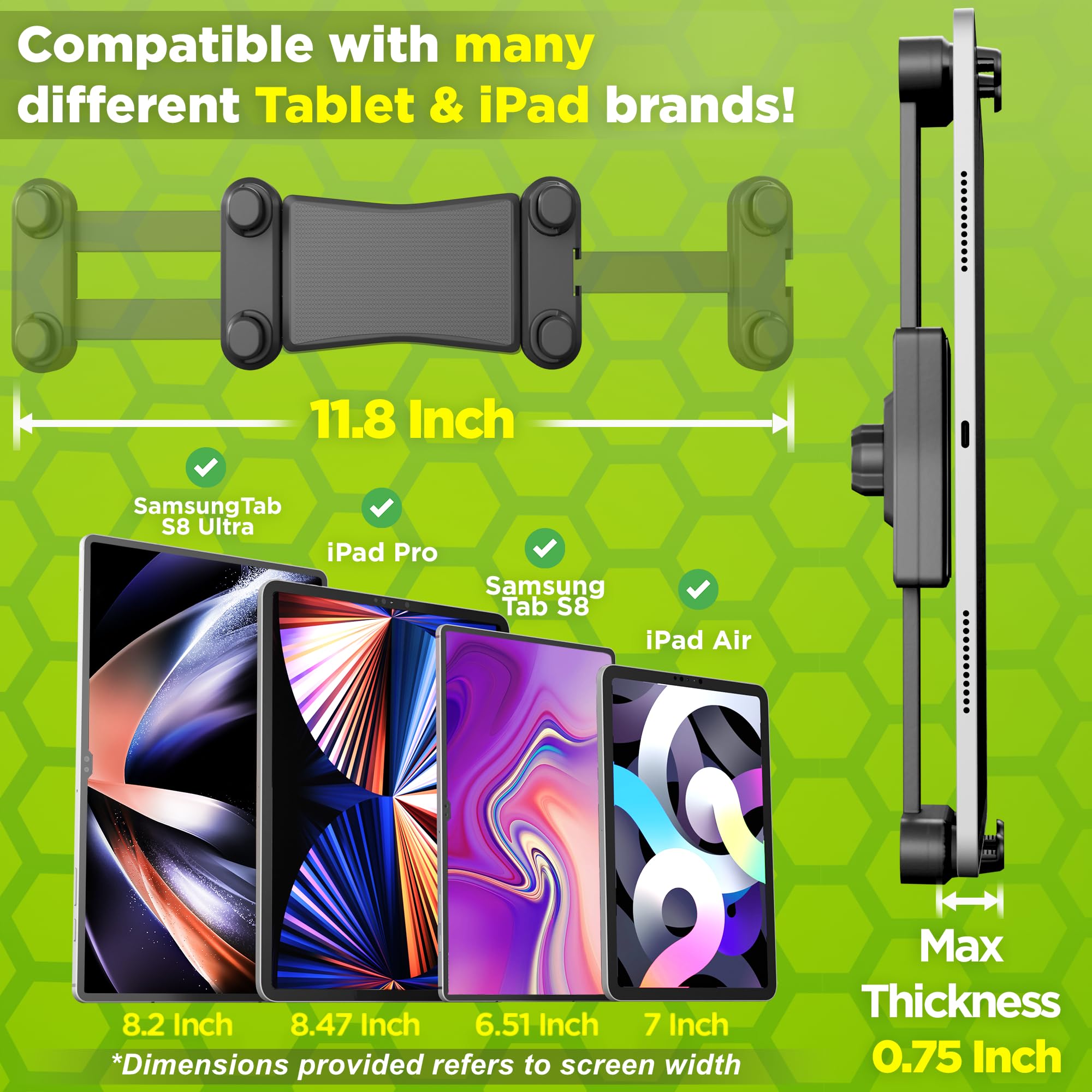 Truckules Tablet Mount For Truck   Heavy Duty Super Suction Cup For Tablet & Ipad Mount Truck Dashboard Windshield 16.7 Inch Lon