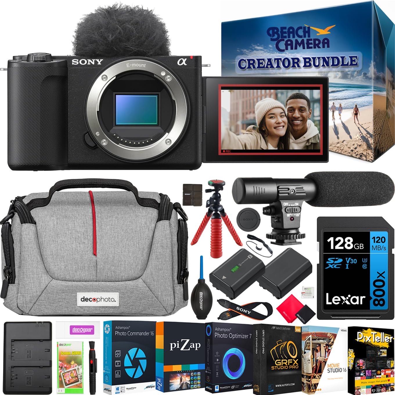Sony ZV-E10 II Mirrorless Alpha APS-C Interchangeable Lens Content Creators Camera Body Black ZVE10M2B Bundle with Deco Gear Cas