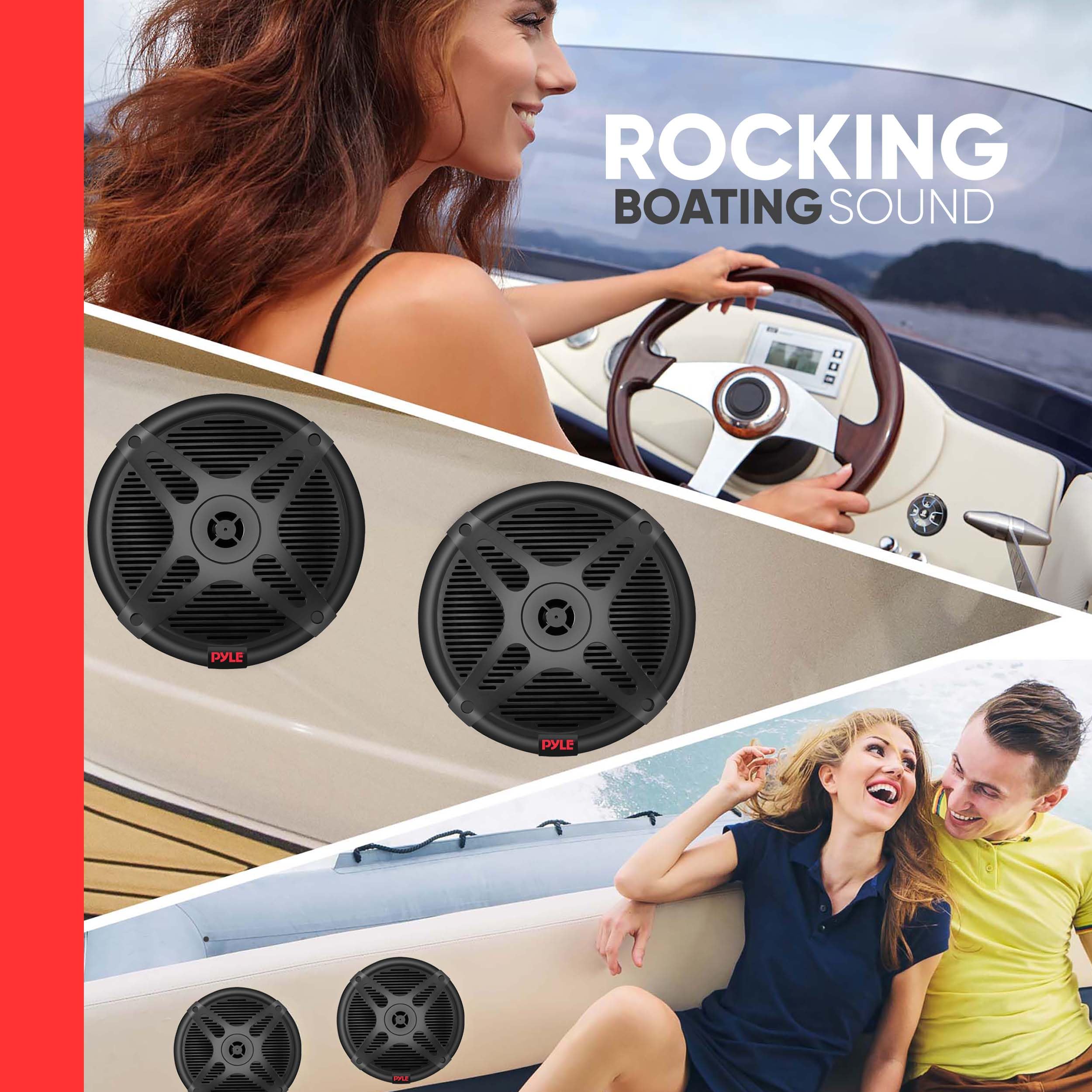 Pyle 6.5 Dual Marine Speakers Kit - Waterproof-Rated W/Amplified Bluetooth Remote Control Receiver For Powersport Vehicles, Ip