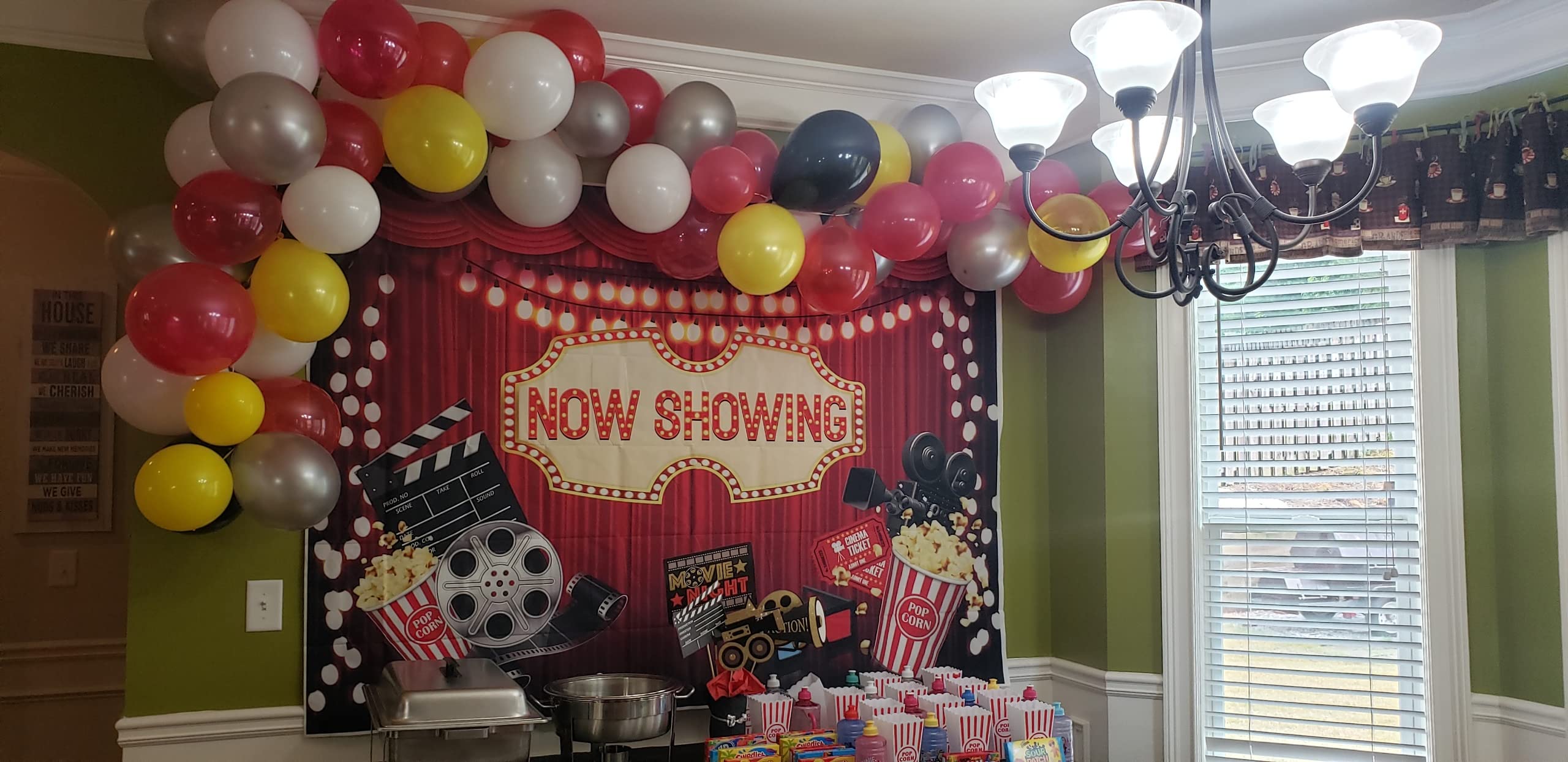 Binqoo Movie Night Backdrop Now Showing Red Photography Backdrop Movie Cinema Night Birthday Party Decorations Banner Photo Boot