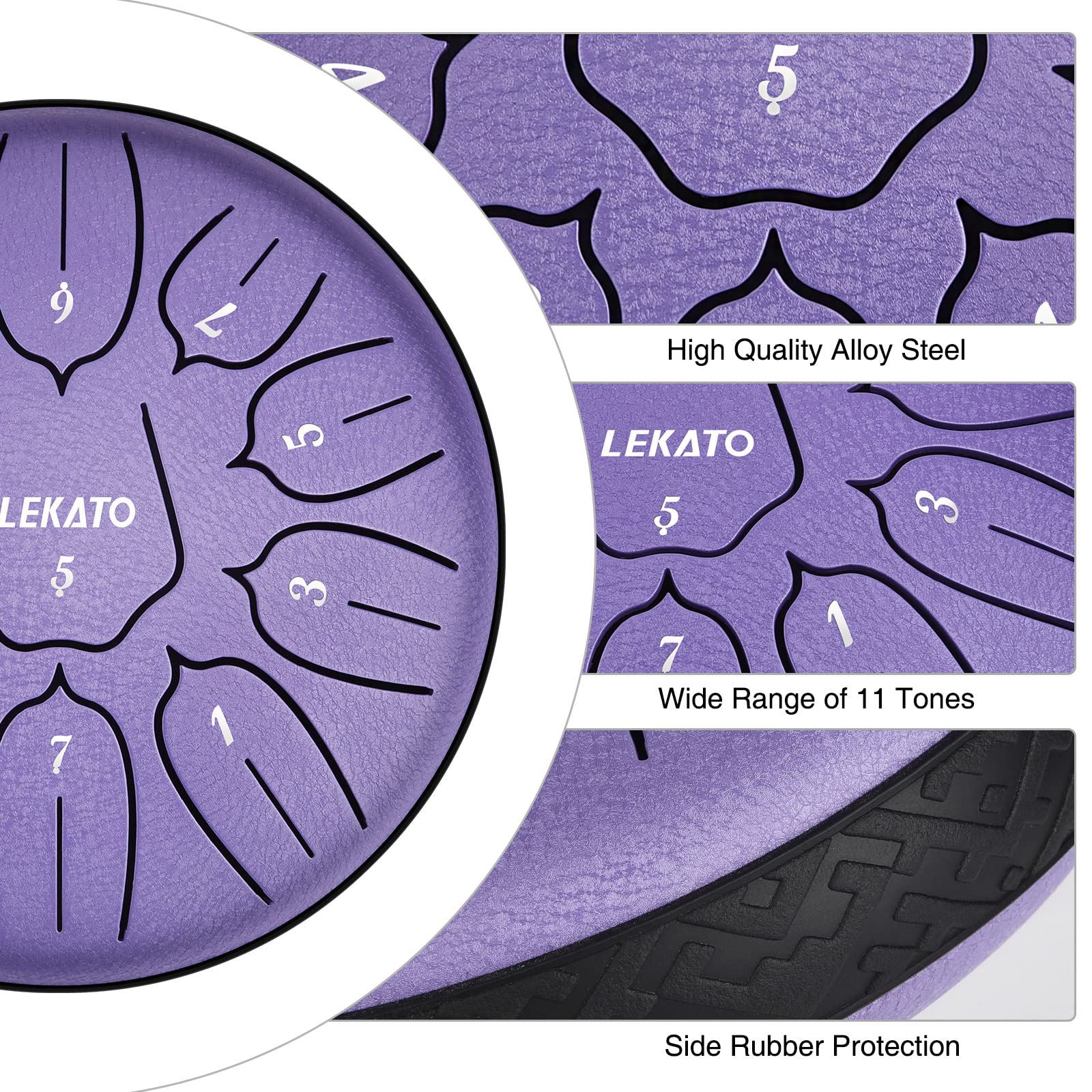 Lekato Steel Tongue Drum 6 Inch 11 Notes, D Major Handpan Drum For Meditation Yoga Beginner Musical Drum For Families/Friends,Pu