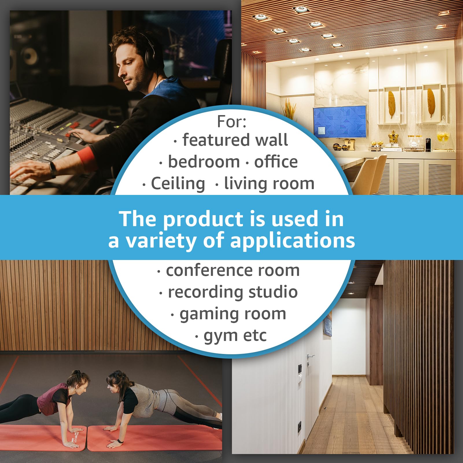 Art3D 4Pcs 107 X 8In Slat Acoustic Panel For Wall And Ceiling, 3D Fluted Sound Absorbing Panel With Wood Finish, Oak