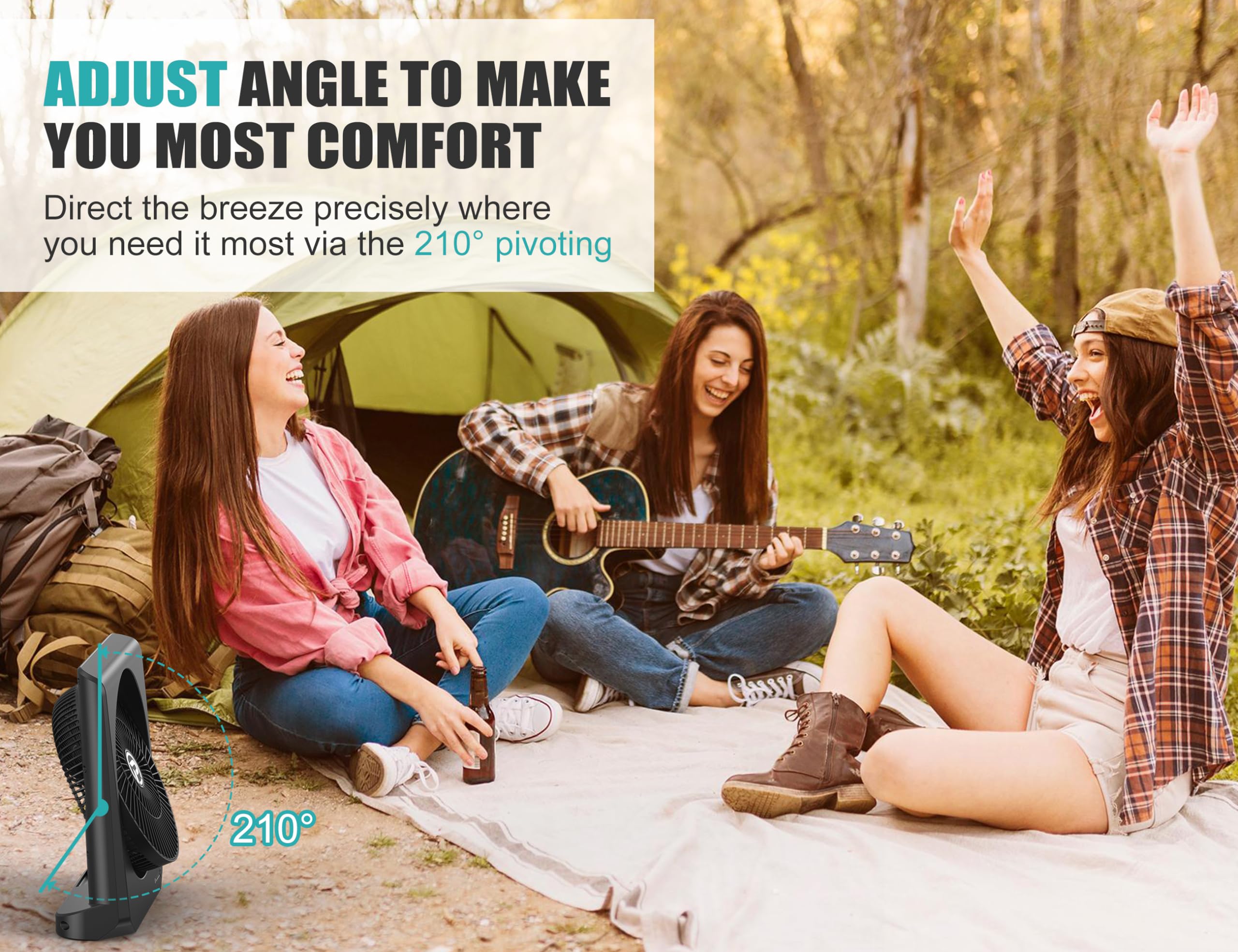 20000Mah Rechargeable Fan For Camping - 55H Super Long Last Battery Operated Fan, 10 Square Table Fan With Timer, 210 Pivot 4 Po