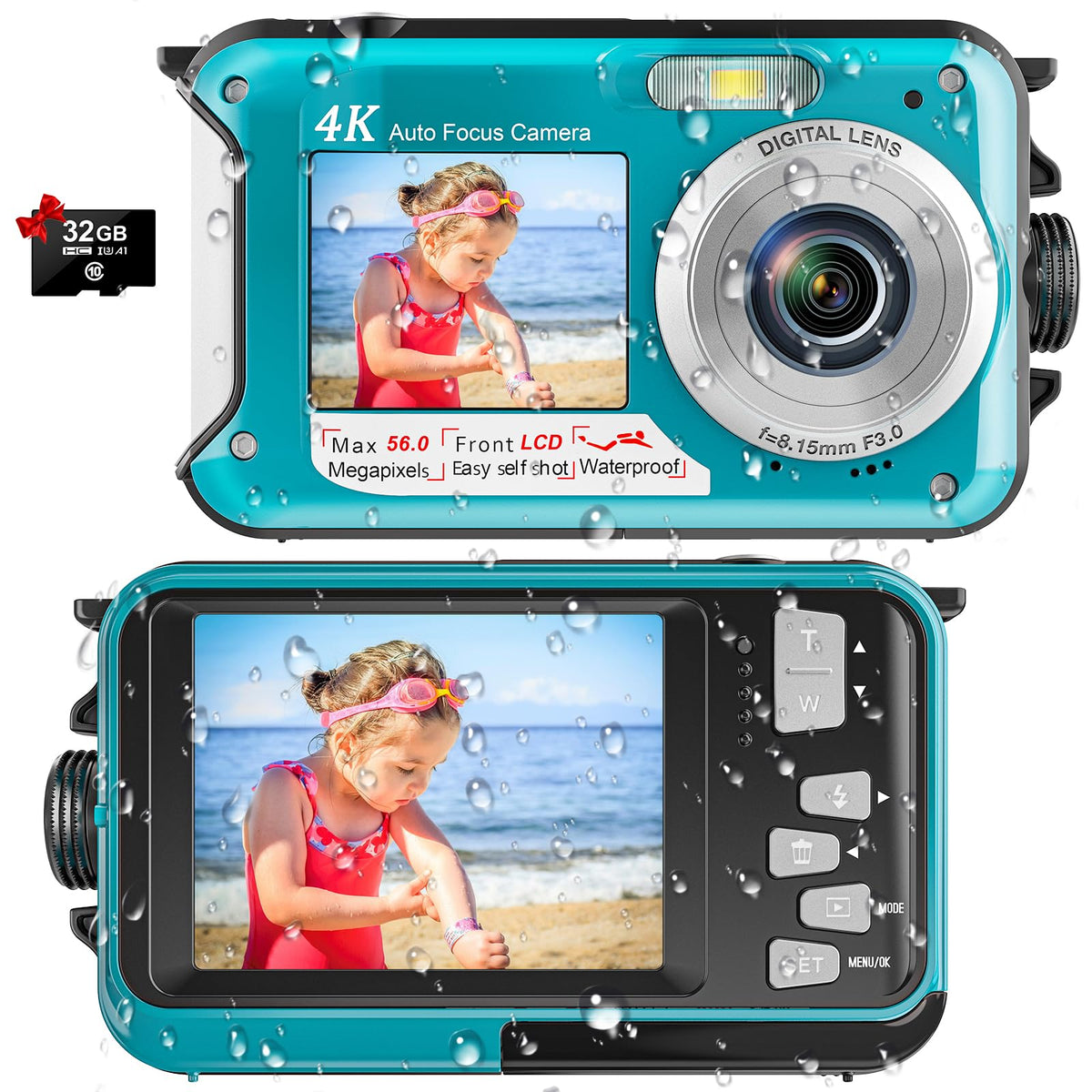 Yisence 4K Digital Camera 11Ft Underwater Camera With 32Gb Card 56Mp Autofocus Dual Screen Selfie Waterproof Camera For Snorkeli