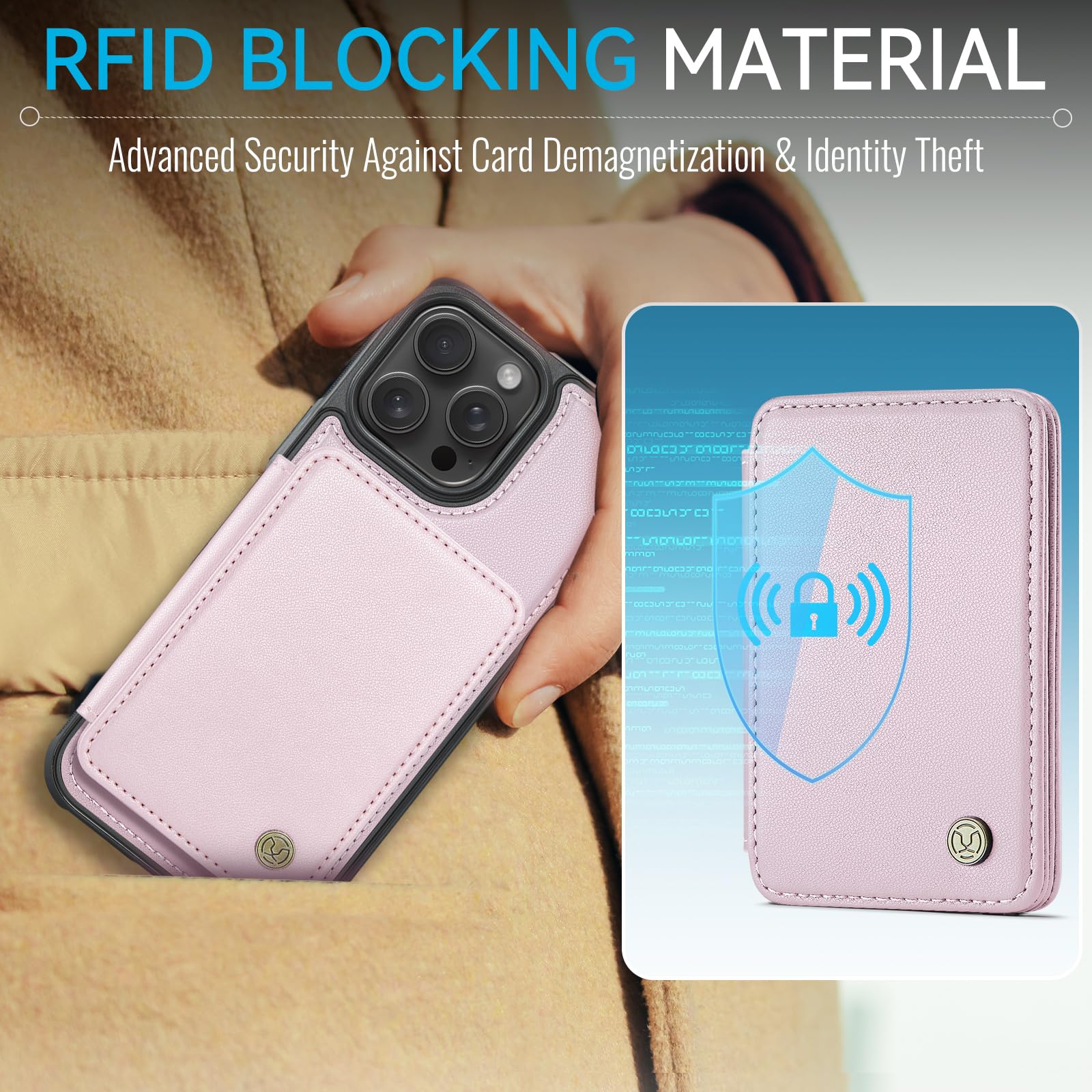 Usroom Compatible With Magsafe For Iphone 14 Pro Wallet Case Magnetic Card Holder, Rfid Blocking 2 In 1 Detachable Kickstand Sho