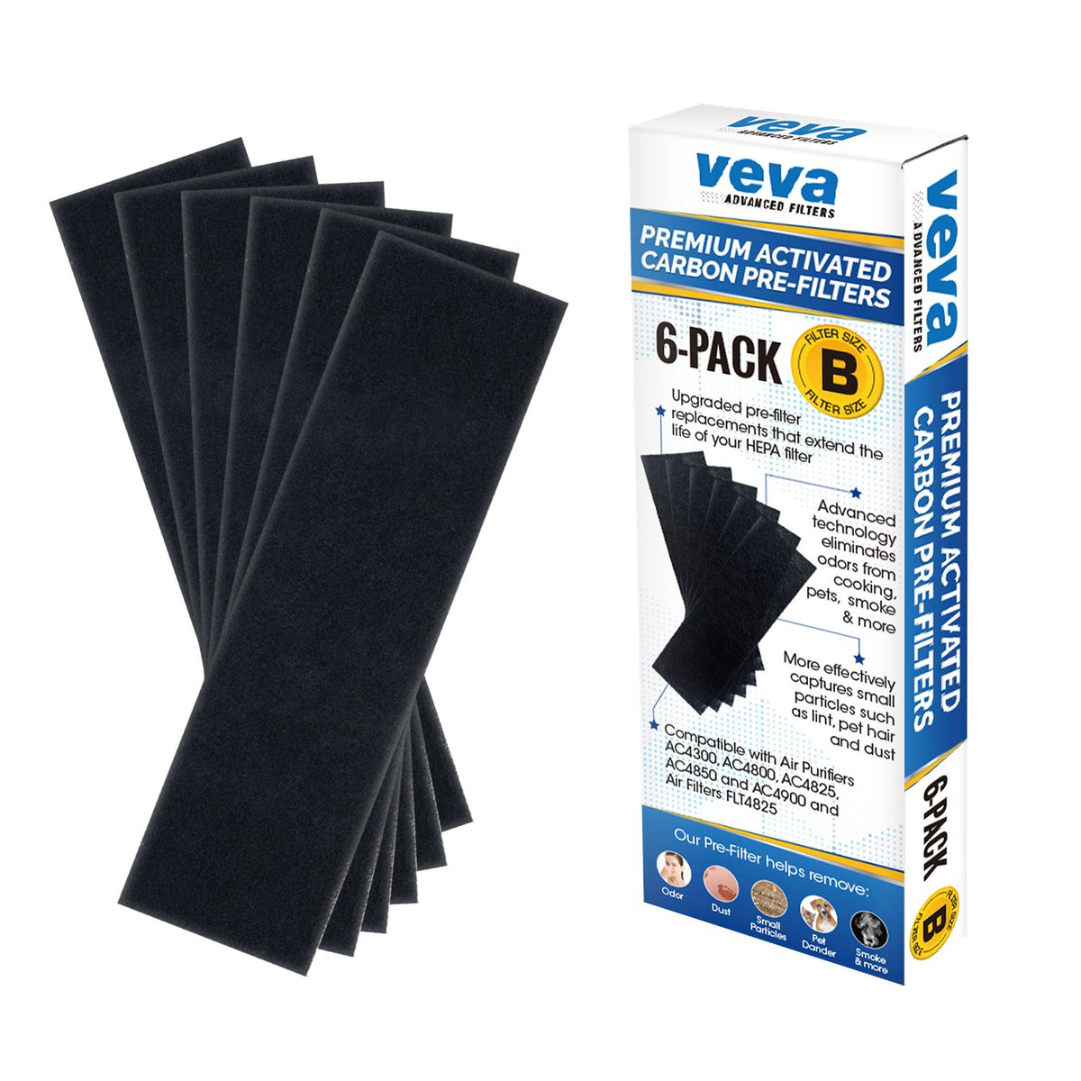 Veva Replacement Pre Filter 6 Pack Compatible With Germ Guardian Air Purifier Models Ac4800 Series (Ac4825, Ac4825E) And Filter