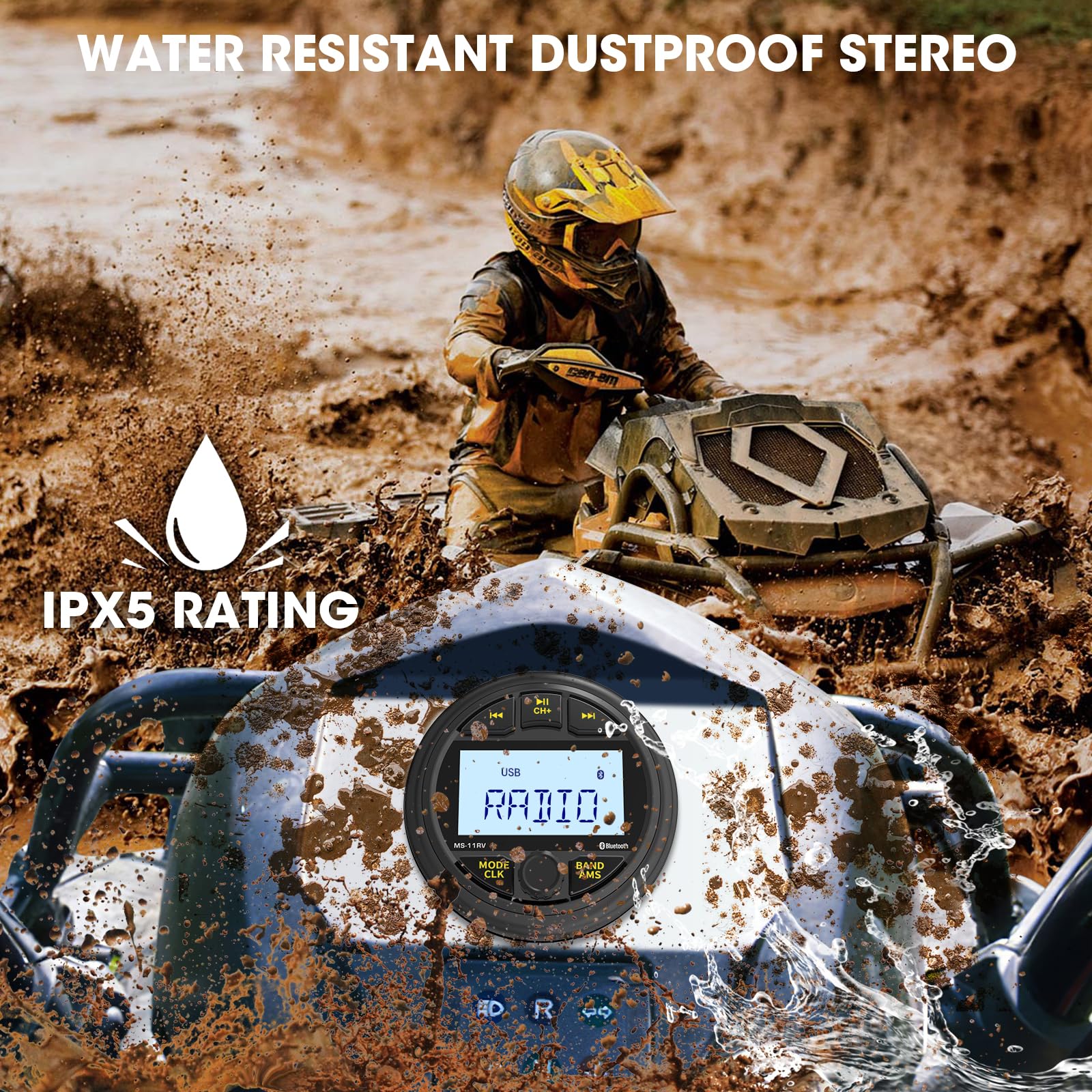 Waterproof Marine Gauge Stereo Receiver - Bluetooth Boat Am Fm Radio - 2.8 Inch Lcd Display Mp3 Usb Aux-In Subwoofer Pre-Amp 200