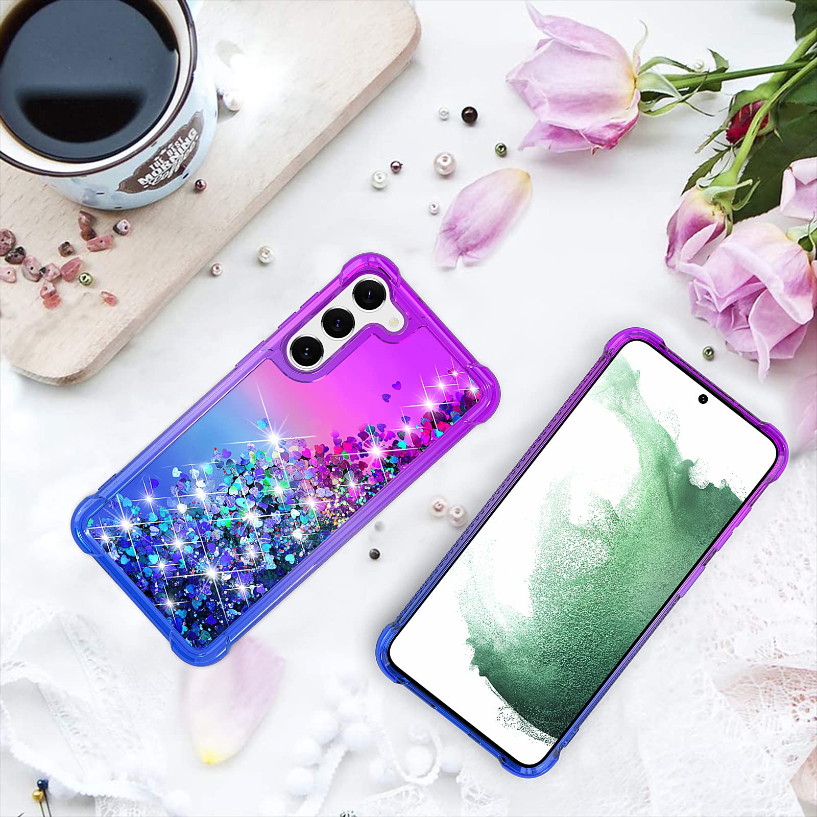 YZOK Samsung Galaxy S23 Plus Phone Case Gradient Quicksand Glitter Liquid TPU Purple/Blue