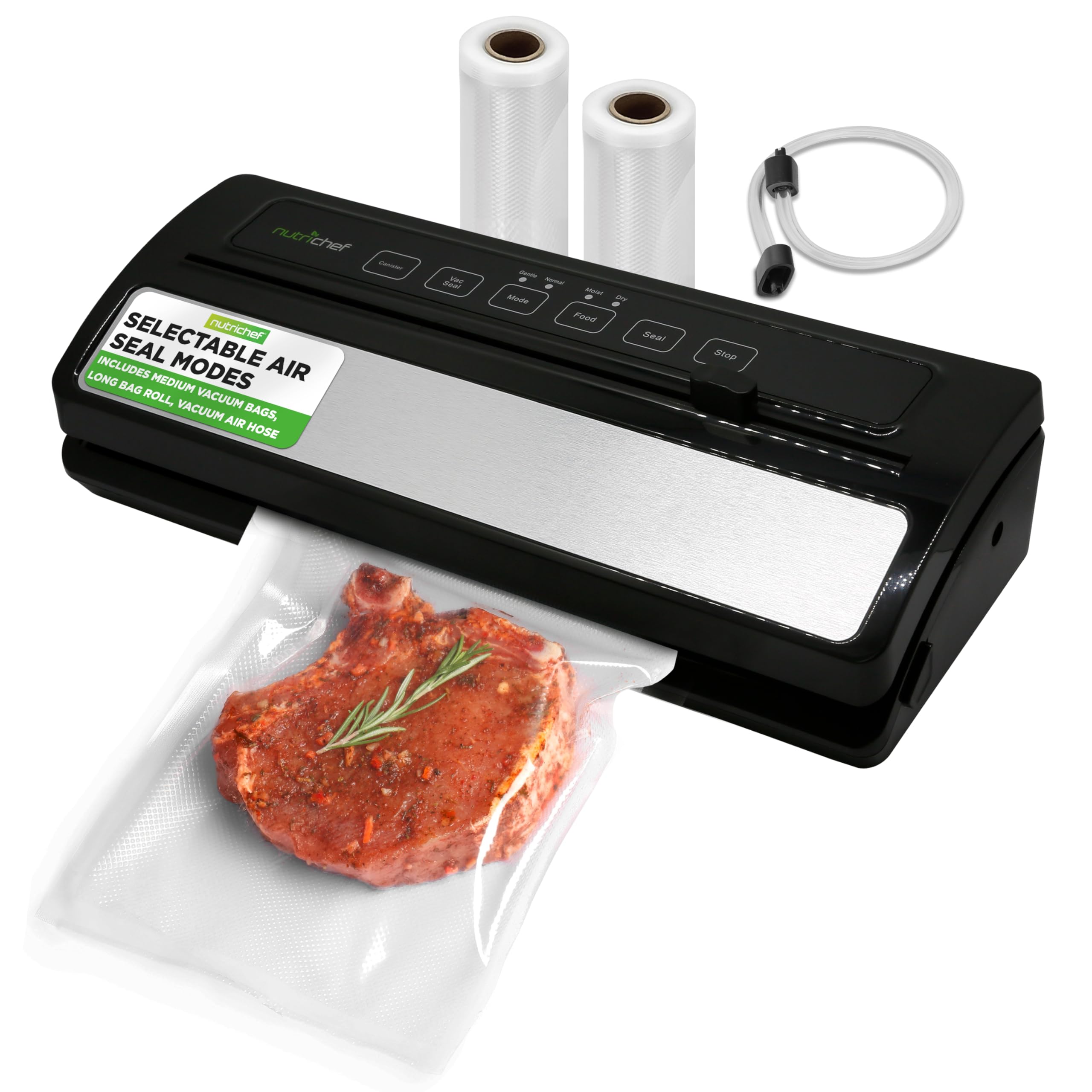 NutriChef Food Vacuum Sealer Machine, Stainless Steel & ABS Body, Automatic Sealing System for Dry and Moist Foods, LED Touch Co
