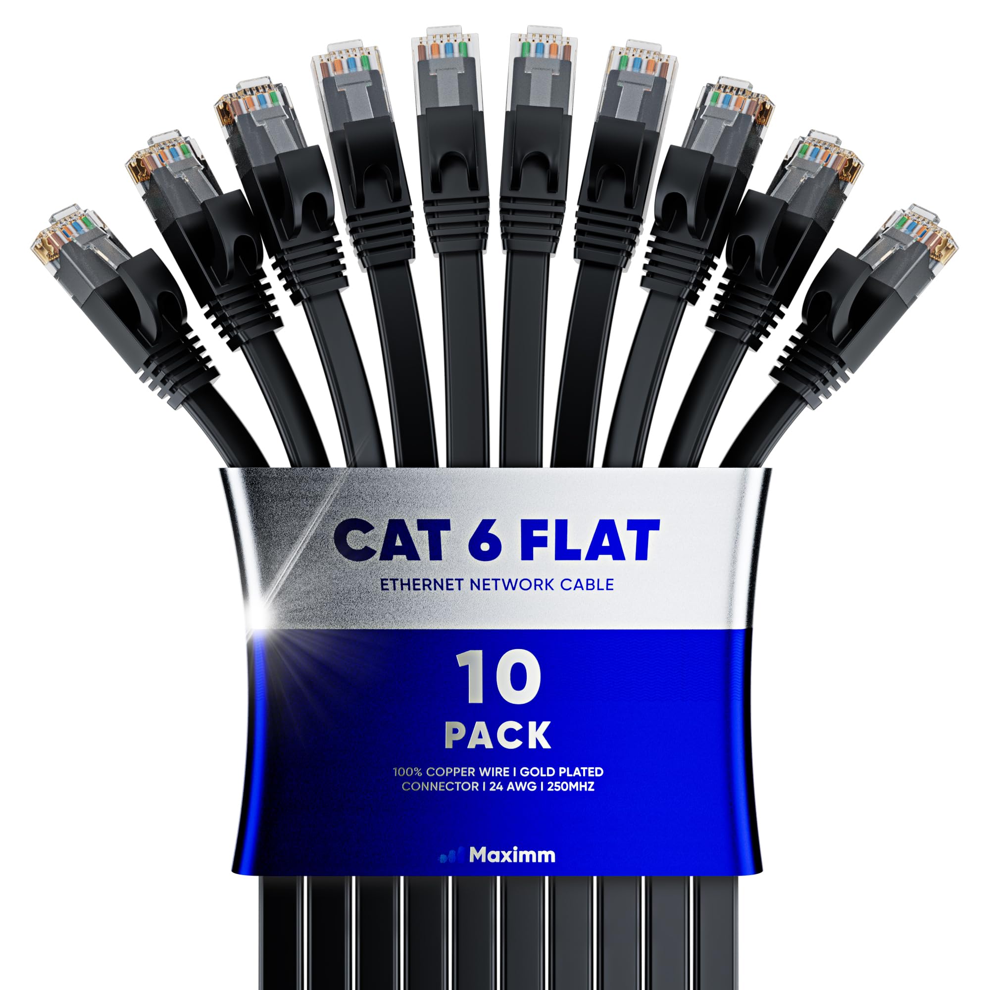 Cat 6 Ethernet Cable 12 Ft   With A Flat, Space Saving Design High Speed Internet & Network Lan Patch Cable, Rj45 Connectors   12Ft / White / 10 Pack   Perfect For Gaming, Streaming, And More