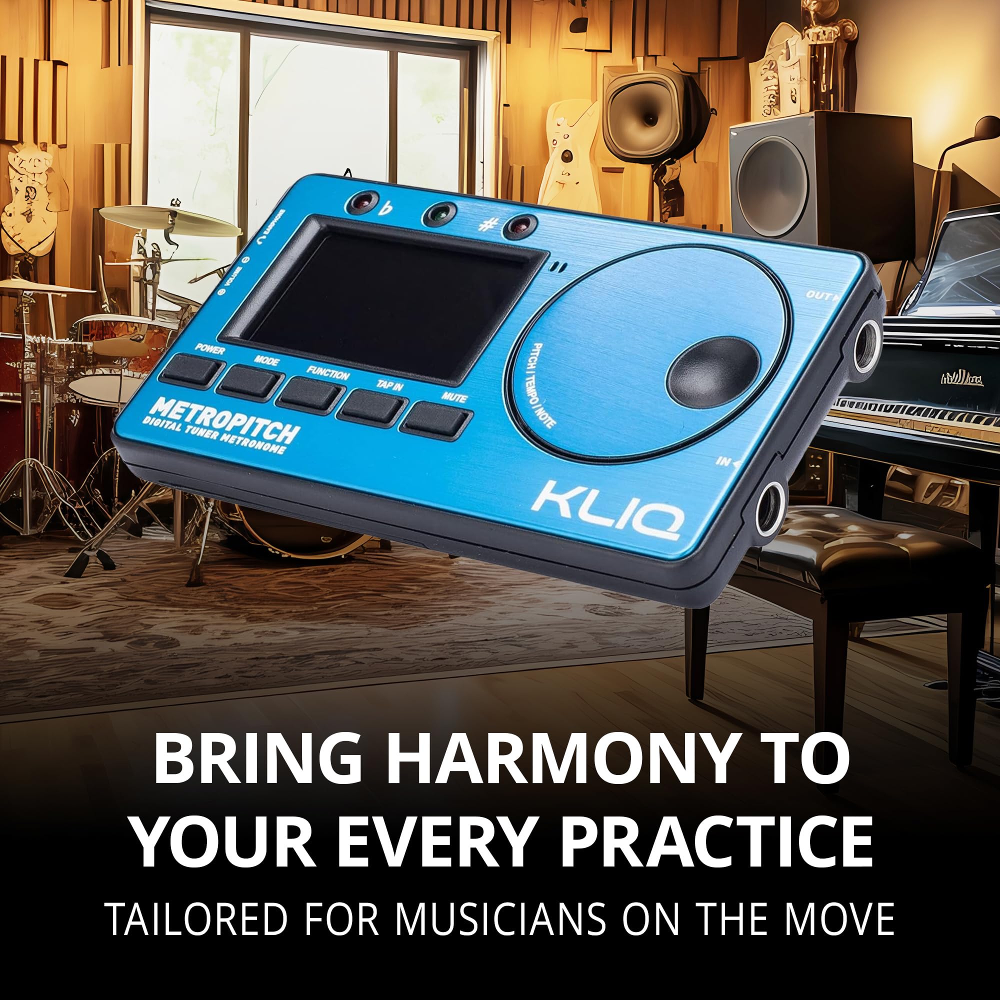 KLIQ MetroPitch Metronome Tuner - Guitar, Bass, Violin, Ukulele - Blue - Model MetroPitch-BK - Metal & Plastic