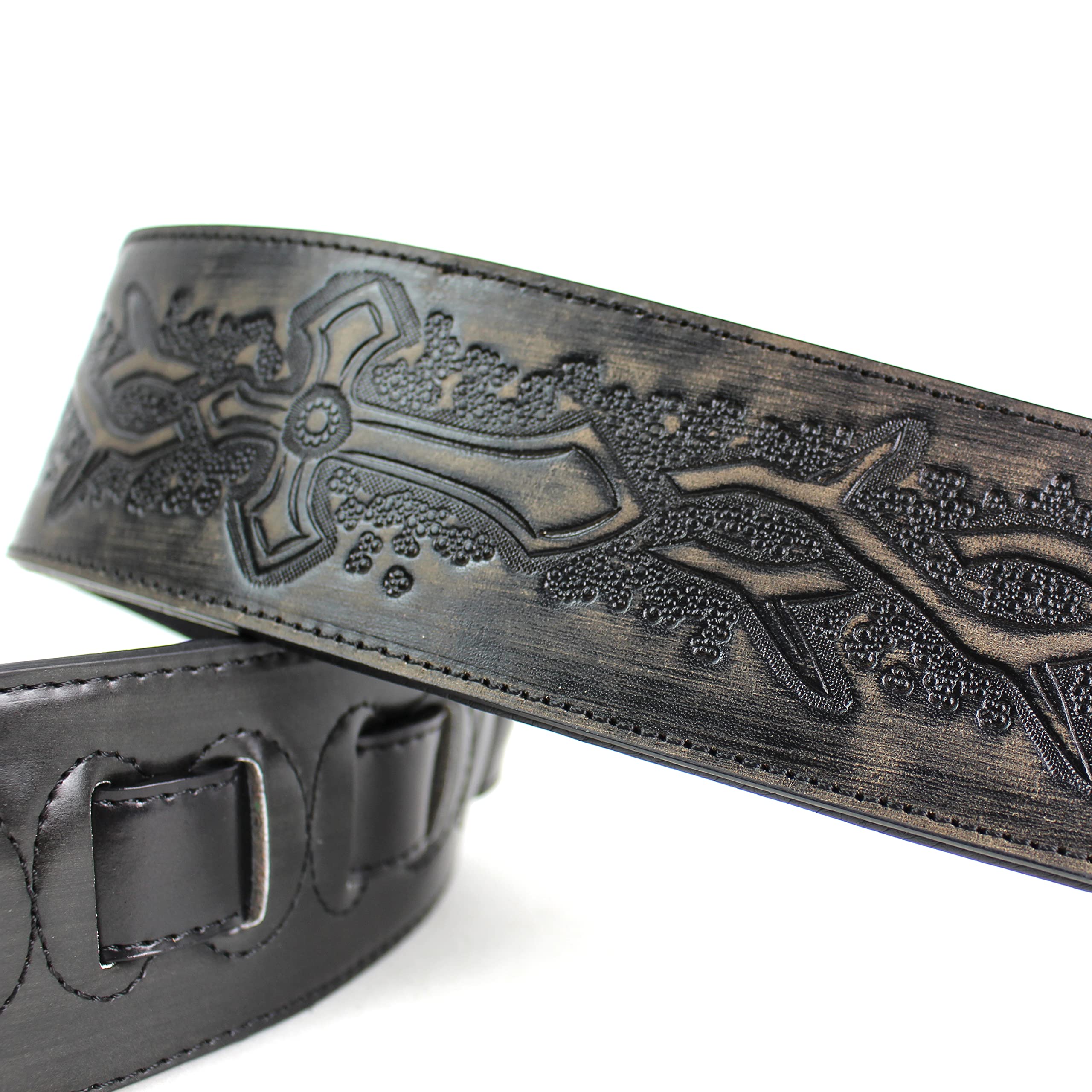 Walker & Williams Lip 04 Slate Gray Leather Strap With Cross And Thorns Tooling