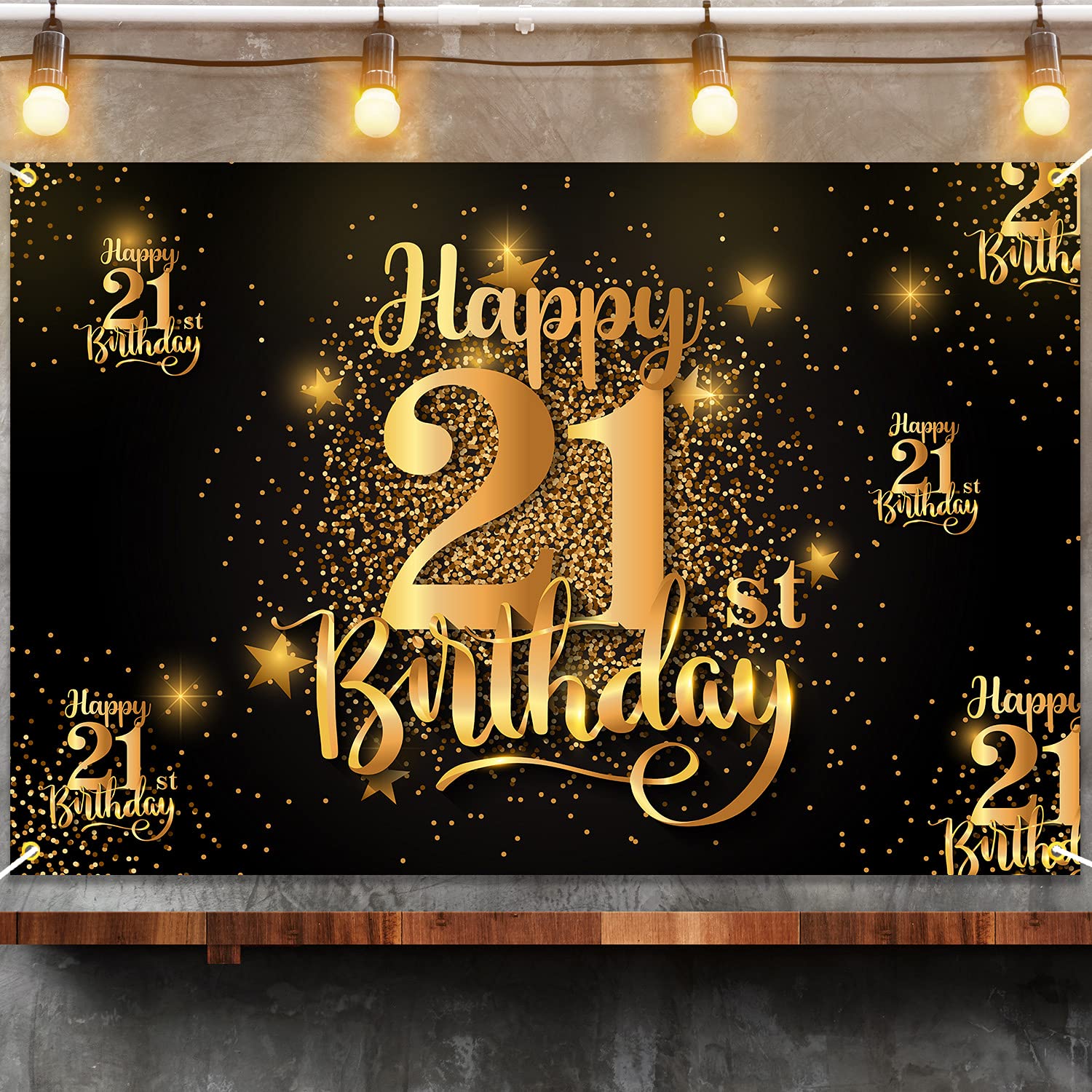 Happy 21St Birthday Backdrop Banner Step And Repeat 21 Years Old Background Decorations Black Gold For Women Men Her Him Photogr