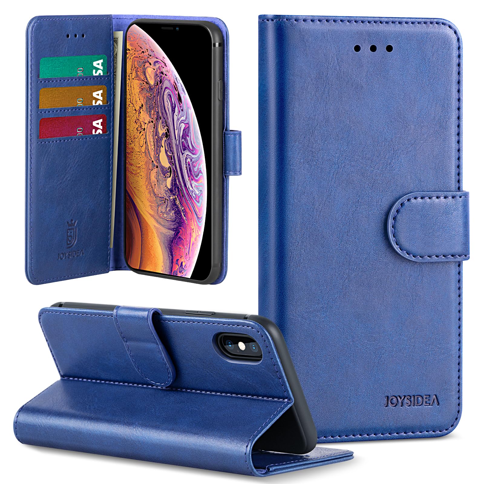 JOYSIDEA Compatible with iPhone X | XS Wallet Case, PU Leather Magnetic Flip Folio Phone Case with Credit Card Holder, Stand & S