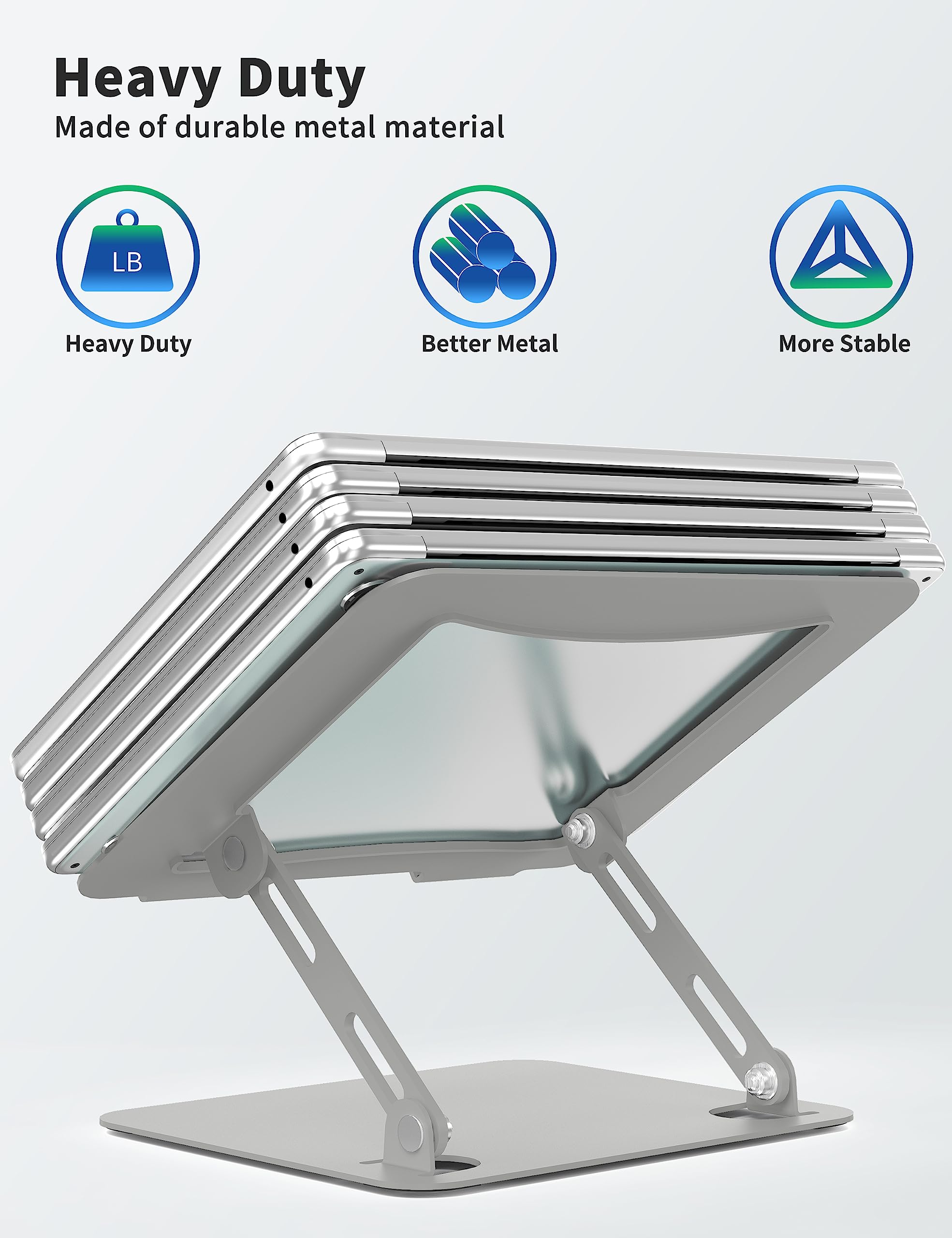 Soundance Laptop Stand For Desk, Portable Adjustable Laptop Riser, Ergonomic Design Computer Holder, Metal Laptop Mount Elevator Compatible With 10 To 15.6 Inches Pc Computer, Light Grey