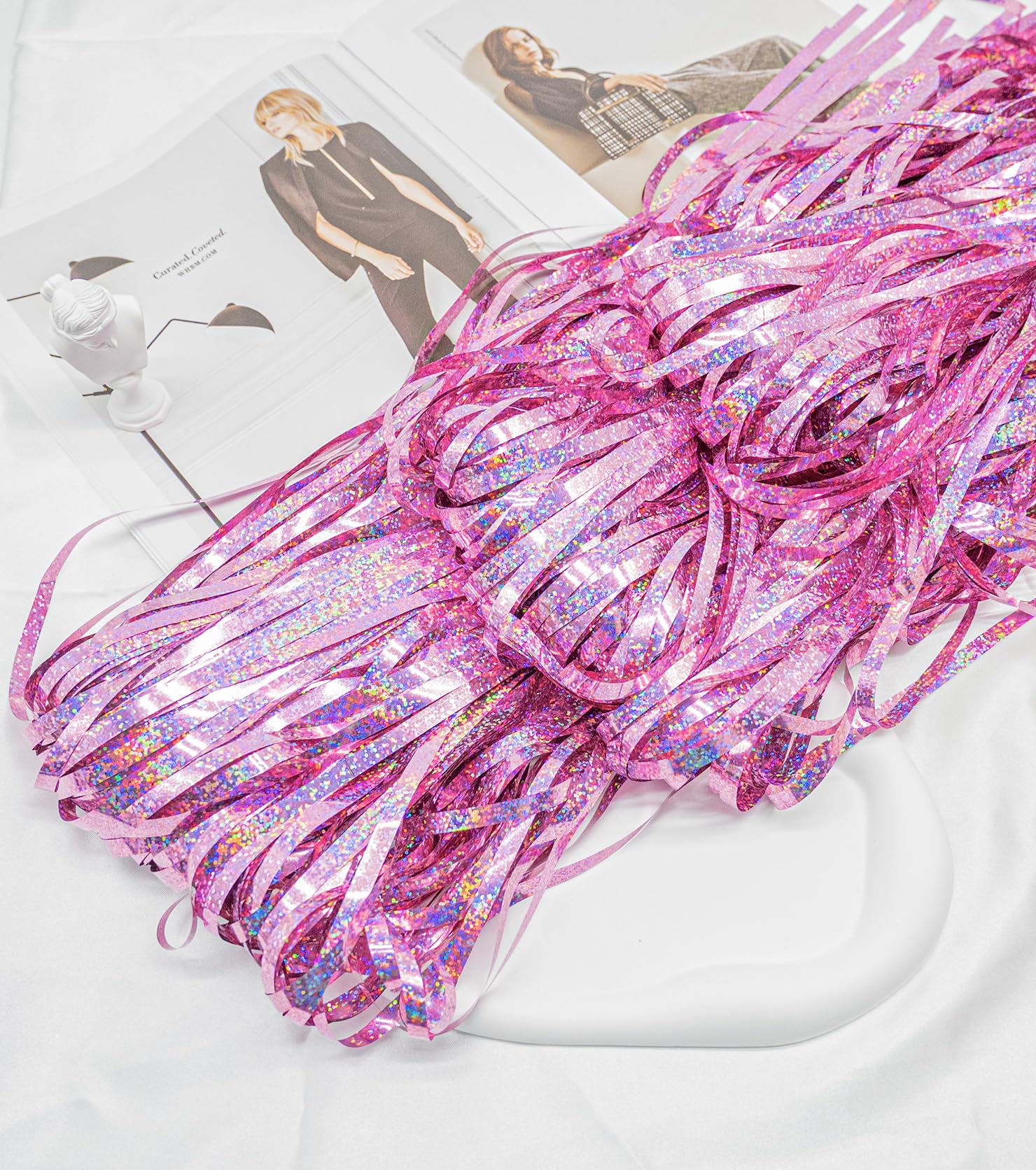 Sharonlily Glitter Pink Foil Fringe Curtain Party Backdrop   2 Pack Of 3.2X8.2 Ft Backdrop Metallic Tinsel Streamers For Princes