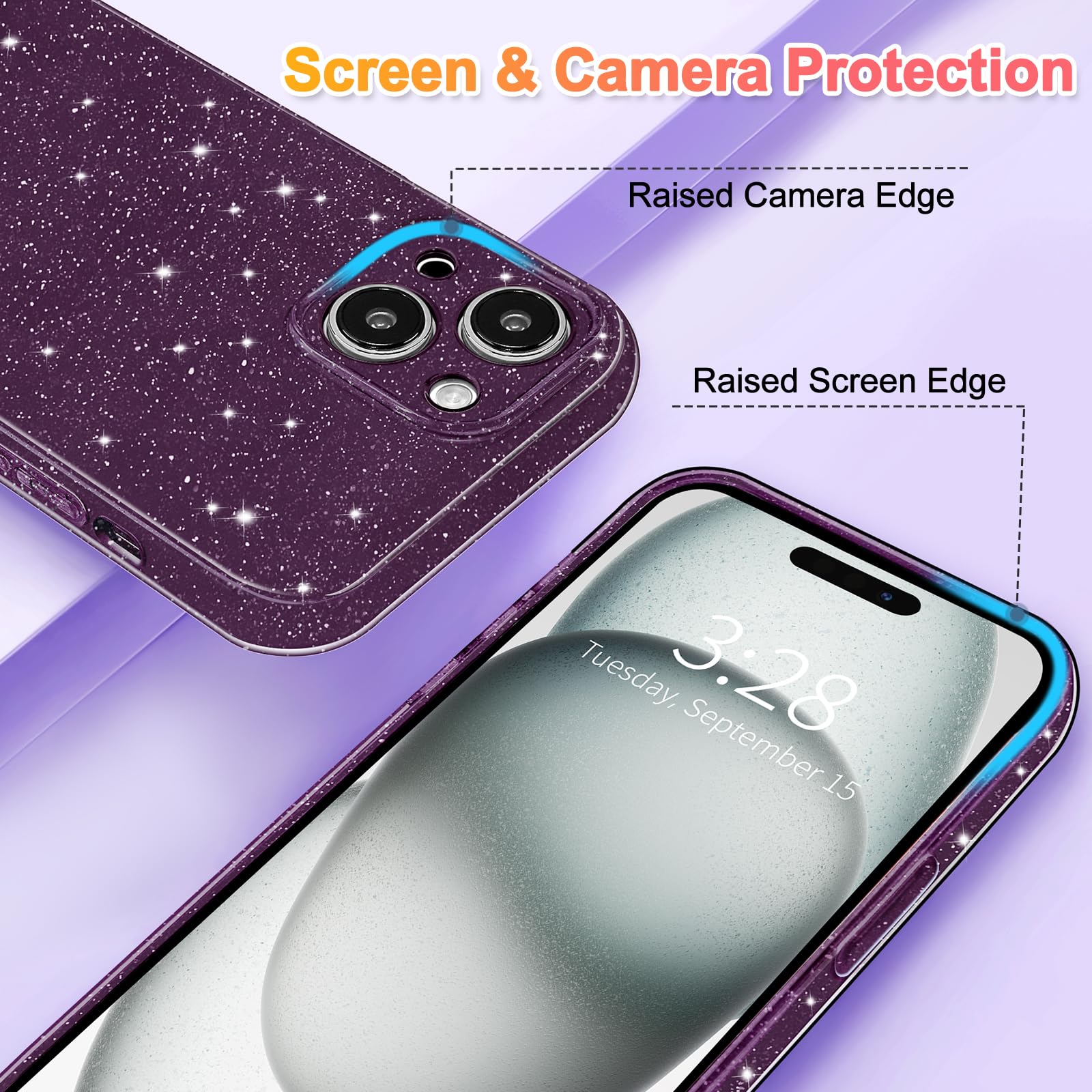 Hython Case For Iphone 15 Plus Case Glitter Cute Sparkly Shiny Bling Sparkle Phone Cases 6.7, Thin Slim Fit Soft Tpu Bumper Shoc