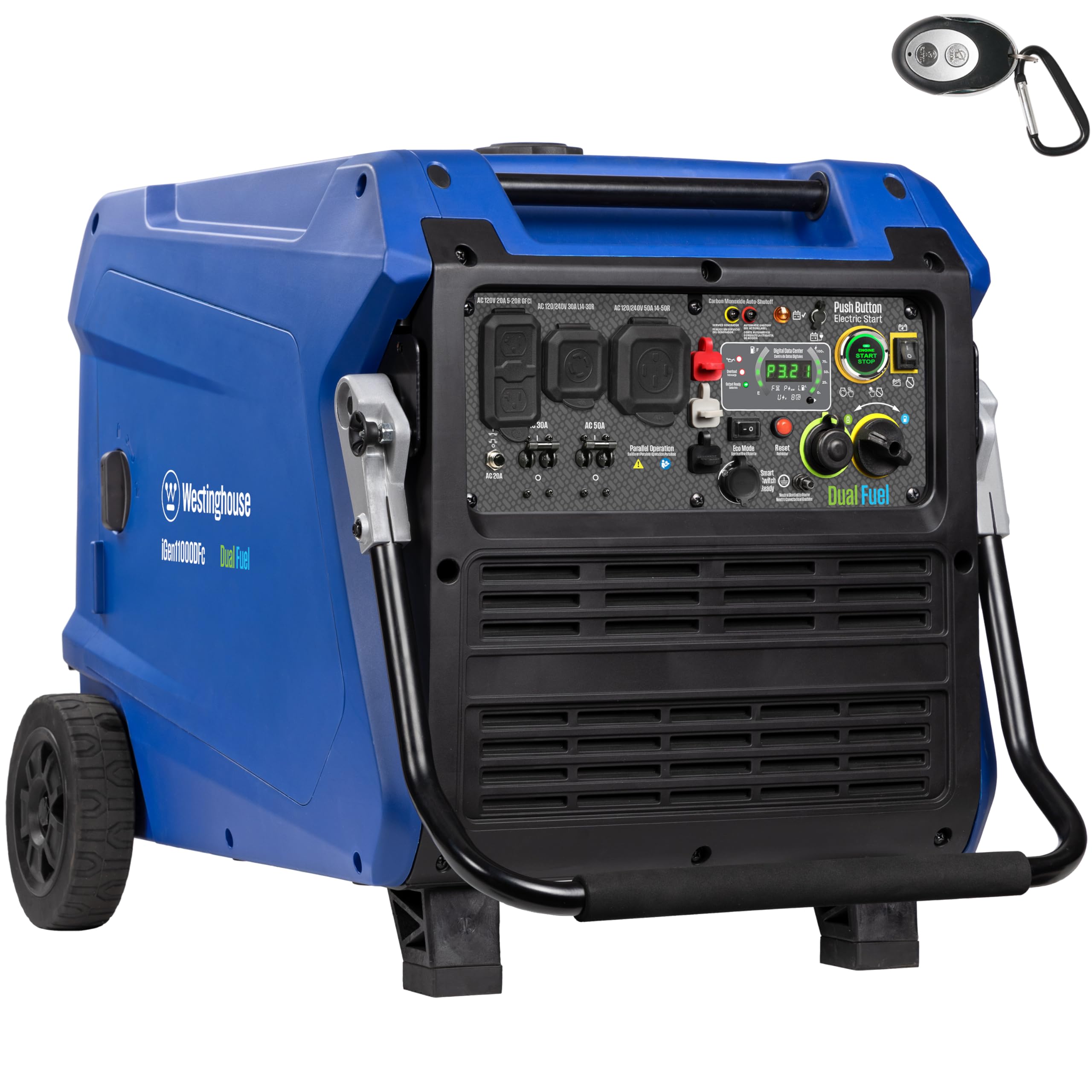 Westinghouse 11000 Peak Watt Dual Fuel Portable Inverter Generator, Remote Electric Start, Transfer Switch Ready, Gas And Propan