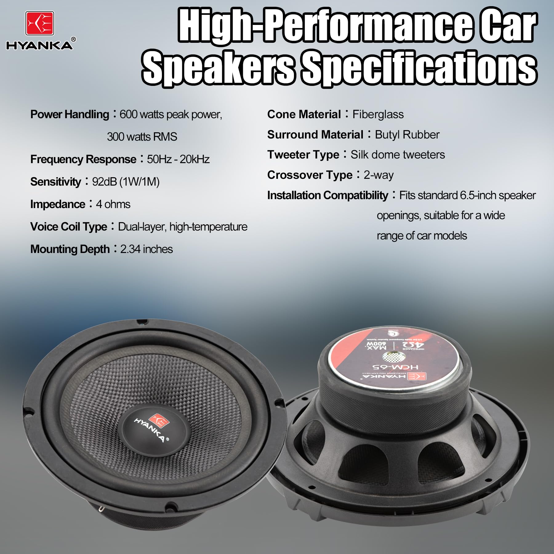 H Yanka Hcm 65 6.5 Component Car Speakers, 600 Watt Car Audio Stereo Door Speakers Perfect For Upgrading Any Car Stereo System I