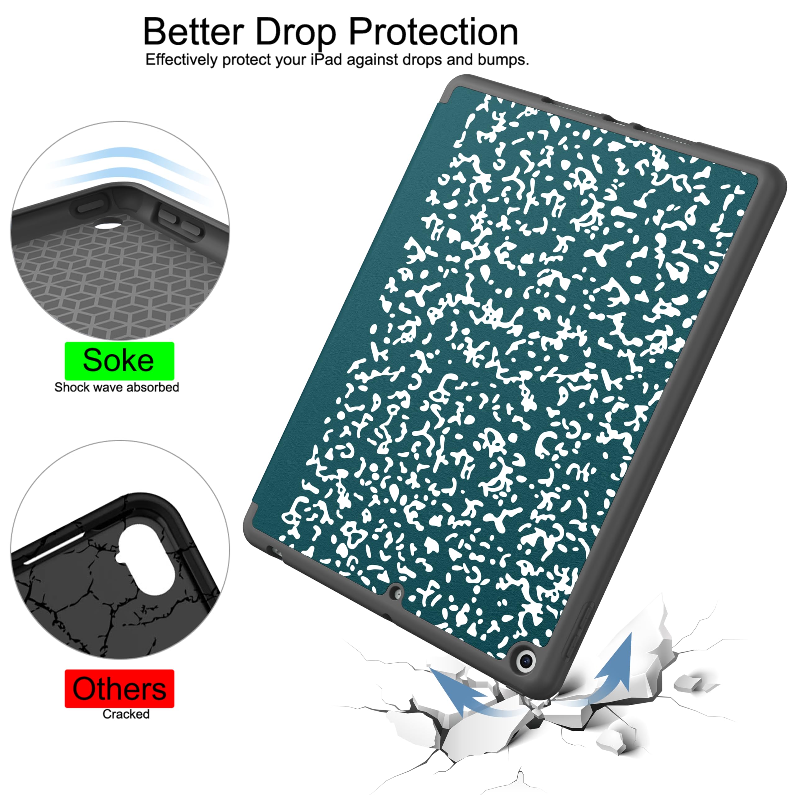 Soke Case For Ipad 9Th Generation 2021/8Th Gen 2020/7Th Gen 2019 With Pencil Holder   Premium Shockproof Case With Soft Tpu Back Cover & Auto Sleep/Wake For Ipad 10.2 Inch, B Book Teal