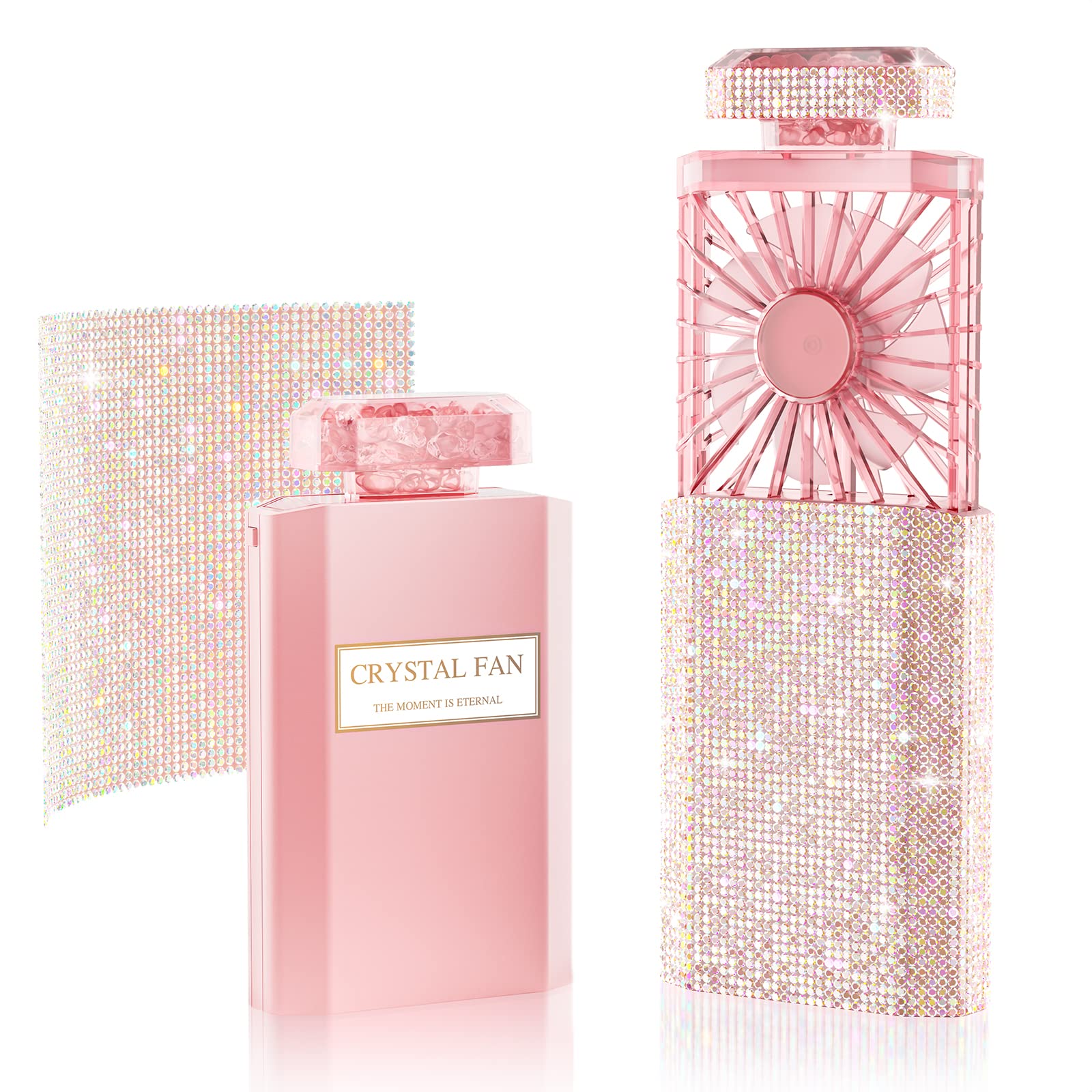 Bling Handheld Fan, Rechargeable Personal Fan With 3 Speeds Setting, Powerful Crystal Pull Out Portable Fan, Cooling Electric Fa