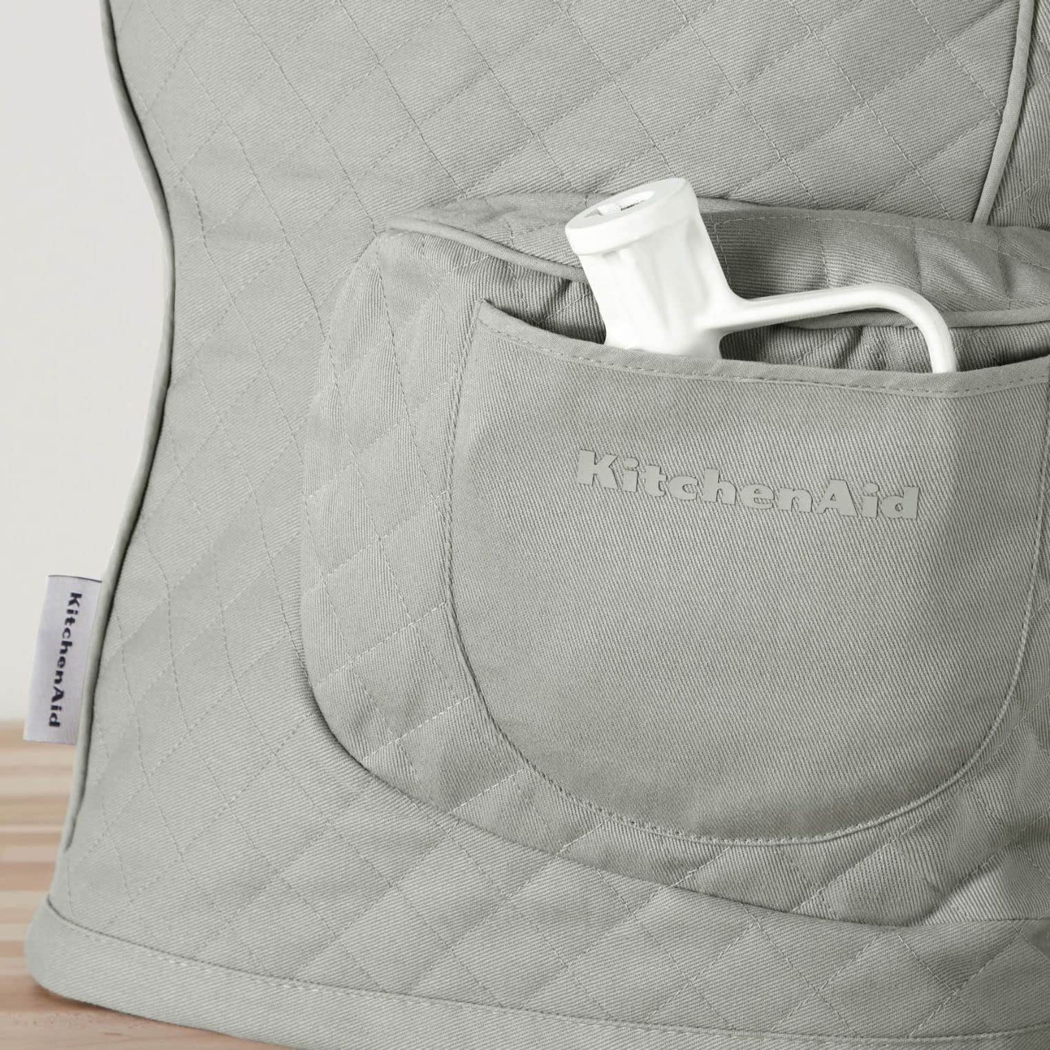 Kitchenaid Fitted Tilt Head Solid Stand Mixer Cover With Storage Pocket, Quilted 100% Cotton, Grey, 14.4''X18''X10''