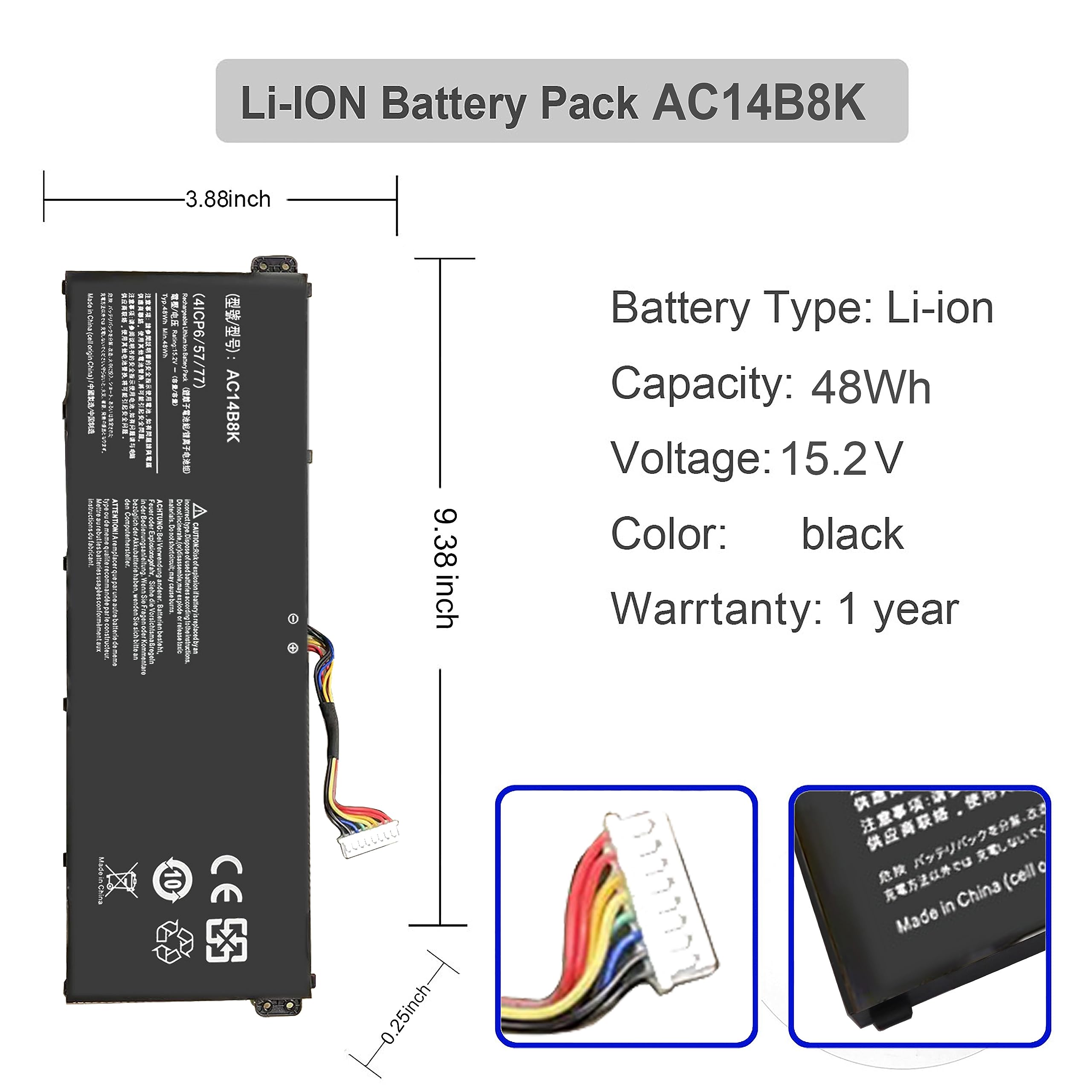 Gomarty Ac14B8K Battery For Acer Nitro 5 An515 51 An515 52 An515 53 Aspire V3 371 V3 111 Es1 111 Es1 512 R3 131T R5 471T R7 371T