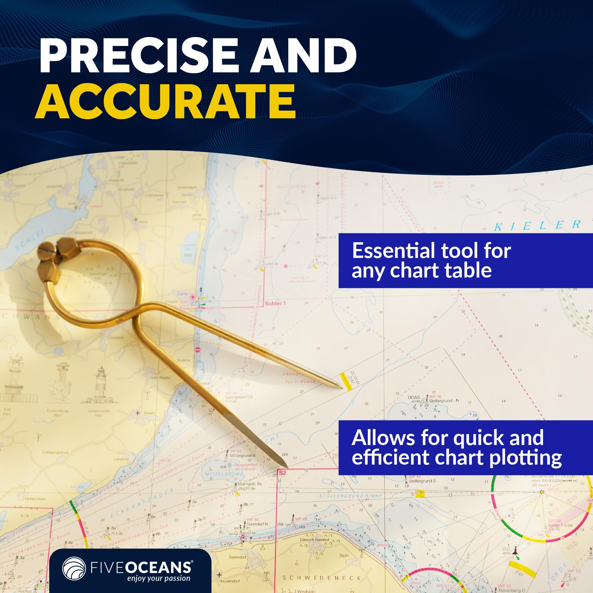 Five Oceans Marine Navigation 7 Inch One Hand Divider, Elegant Marine Charting Tool, Deluxe Brass Finish   Fo1413