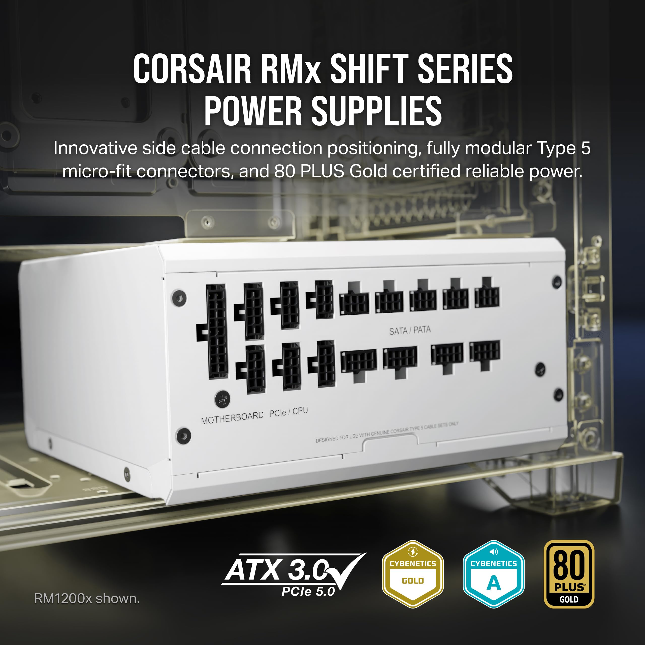 CORSAIR RM1000x Shift 1000W Fully Modular ATX Power Supply - 80 Plus Gold, PCIe 5.1, Zero RPM, White