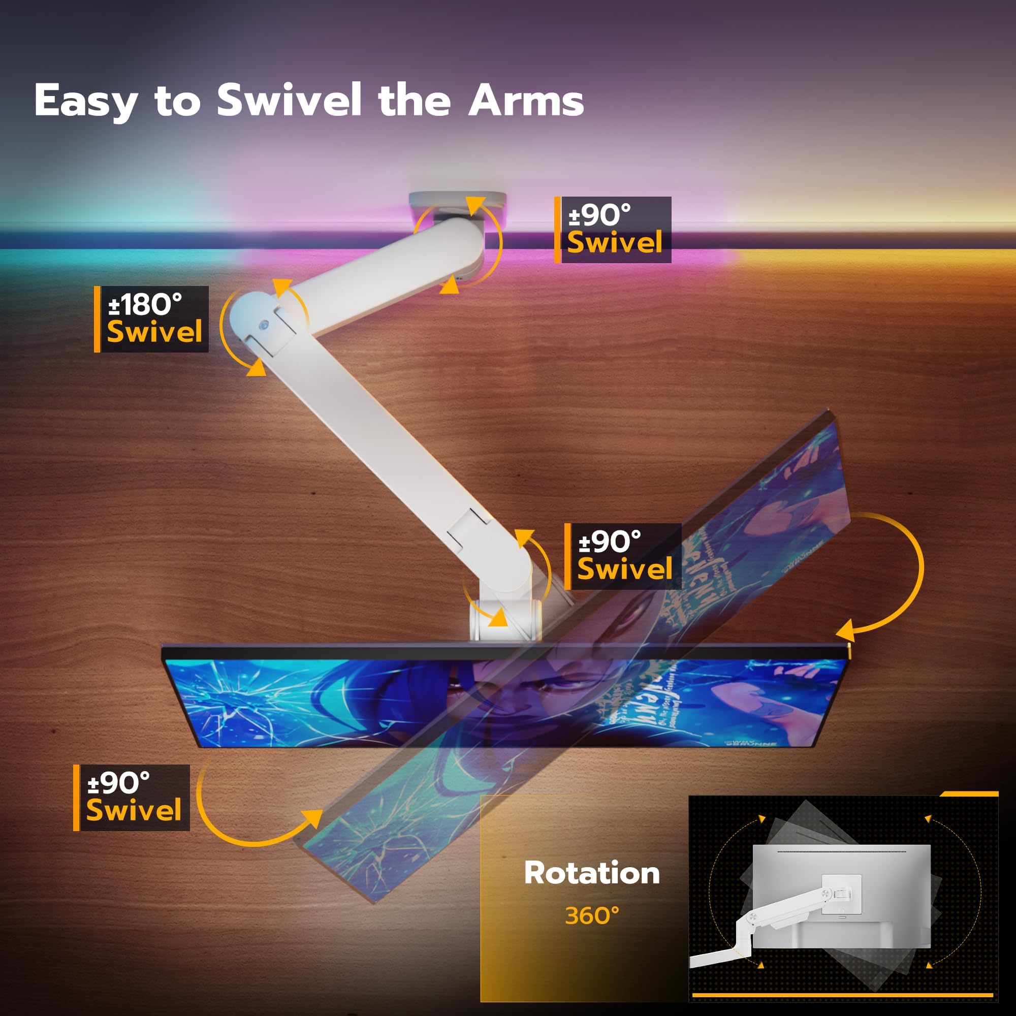 Ares Wing Wall Mount Monitor Arm For 17 49 Inch Ultrawide Monitors, Heavy Duty Single Monitor Mount Holds 44 Lbs, Fully Adjustab