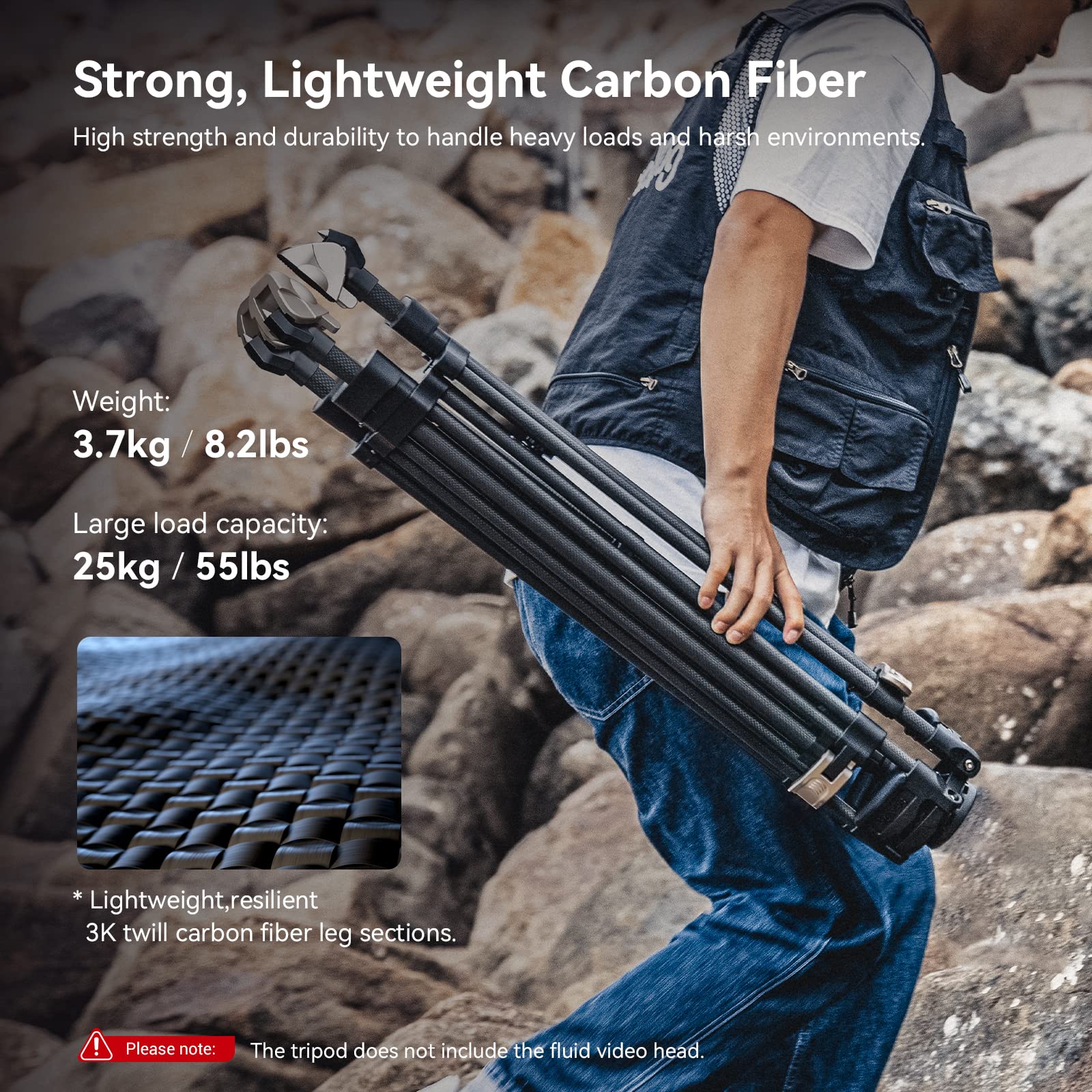 Smallrig Freeblazer Heavy-Duty Carbon Fiber Tripod, 72  Video Bowl Tripod With One-Step Locking System, Load Up To 55 Lbs, For C